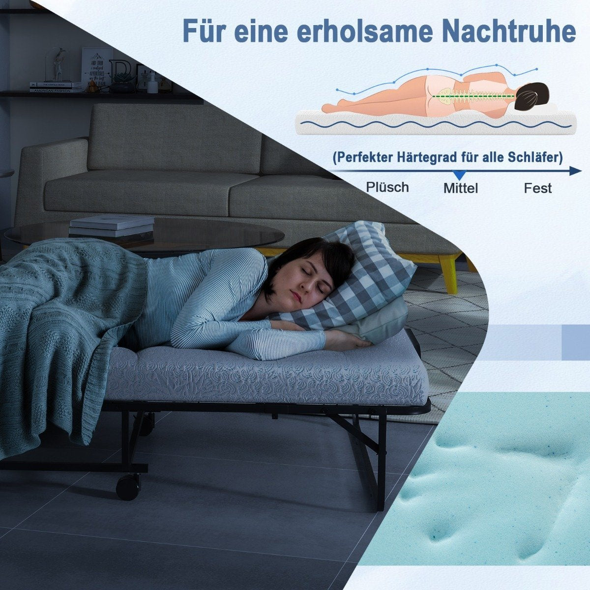 Folding Bed with Memory Foam Mattress & Sturdy Metal Frame Portable Rollaway Bed