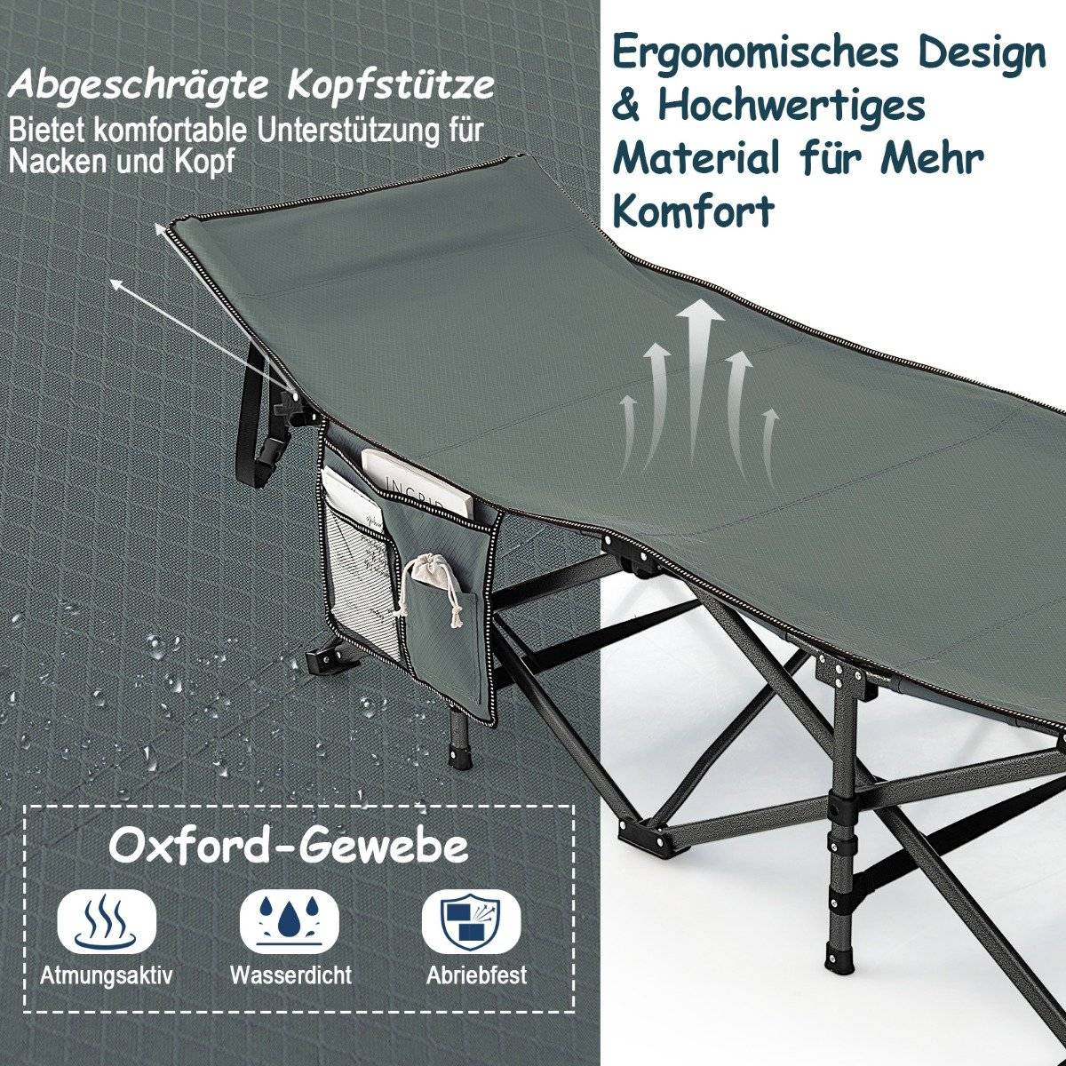 Folding Camping Bed Durable Travel Bed 190 x 70 x 54 cm Gray