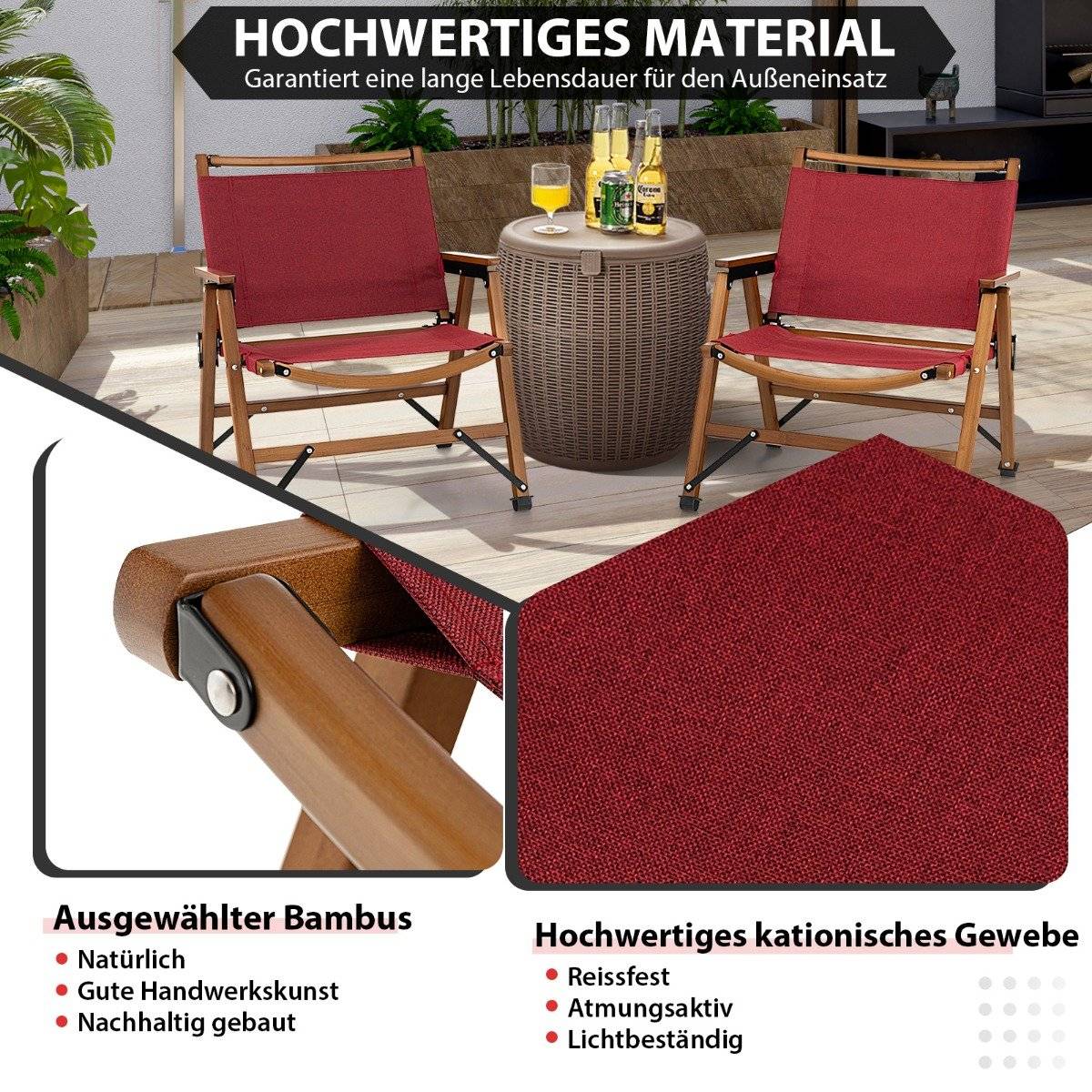 Folding Camping Chair Portable Low Patio Chair 56 x 54.5 x 65 cm Red
