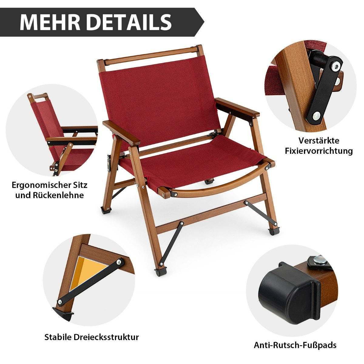Folding Camping Chair Portable Low Patio Chair 56 x 54.5 x 65 cm Red
