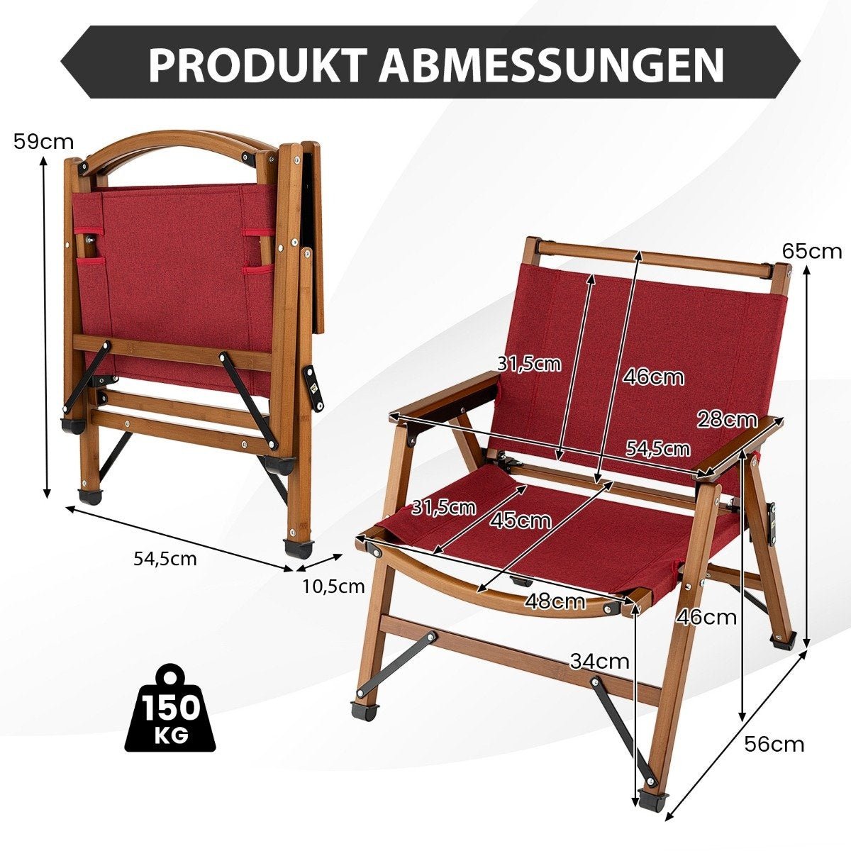 Folding Camping Chair Portable Low Patio Chair 56 x 54.5 x 65 cm Red