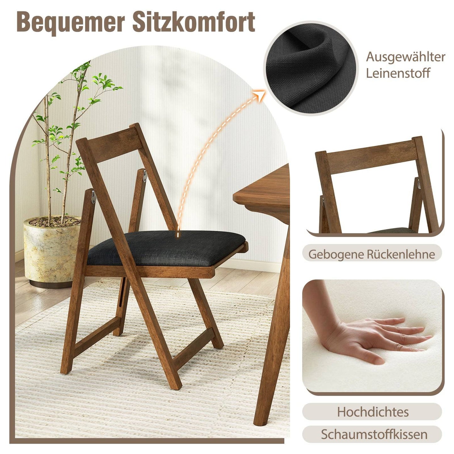 Folding Dining Chairs Set of 2, Padded, 150kg Capacity