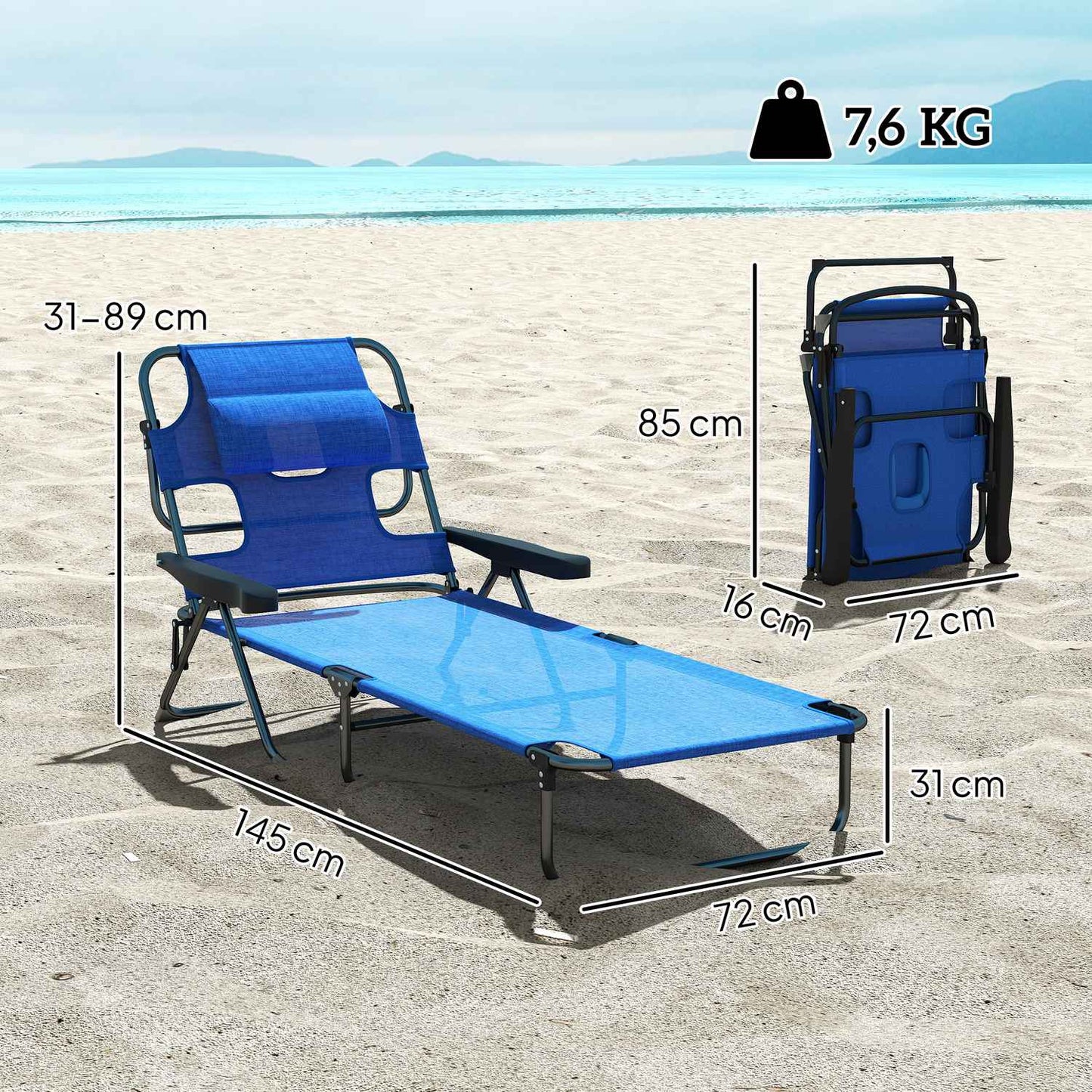 Folding Garden Sun Lounger, Weatherproof, 194x72x31 cm