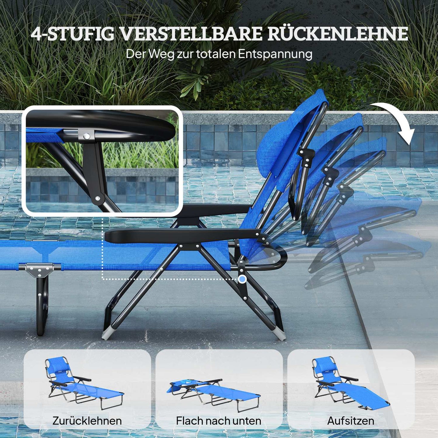 Folding Garden Sun Lounger, Weatherproof, 194x72x31 cm