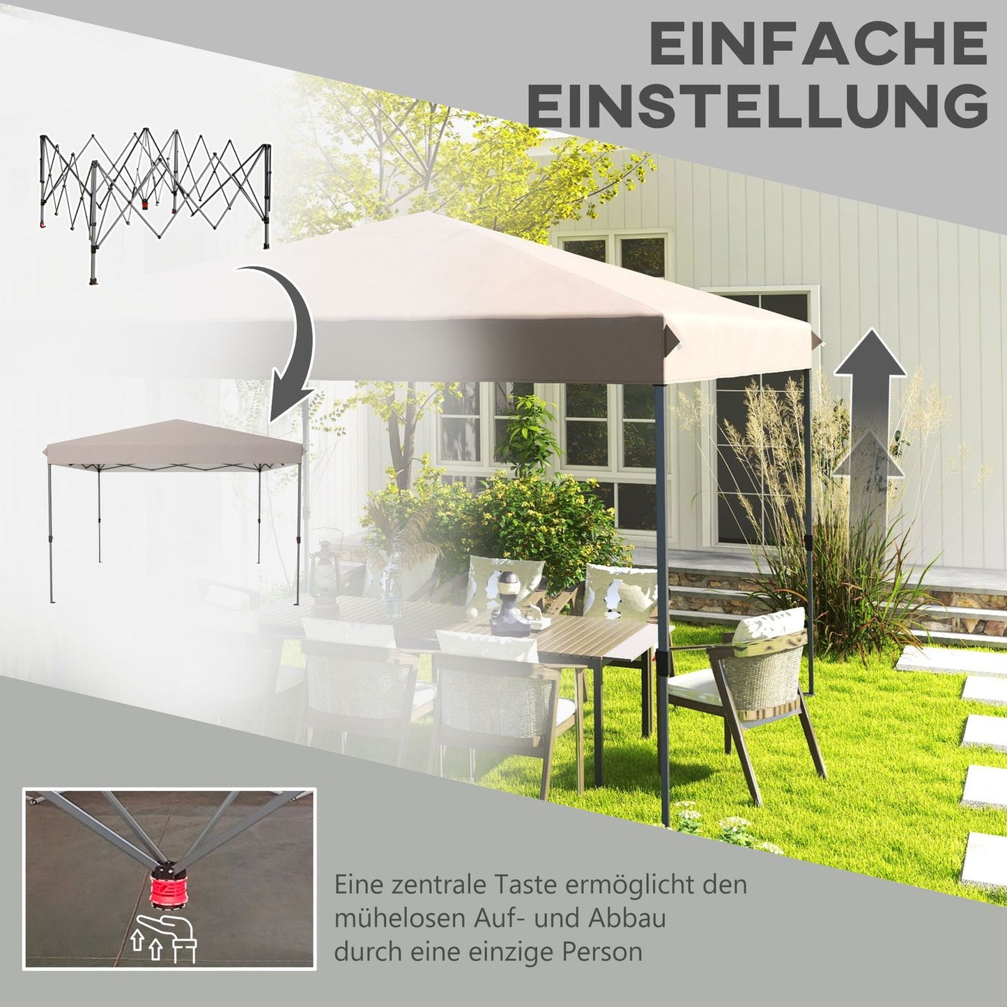 Weatherproof folding gazebo, beige, 3.6x3.6m, adjustable height