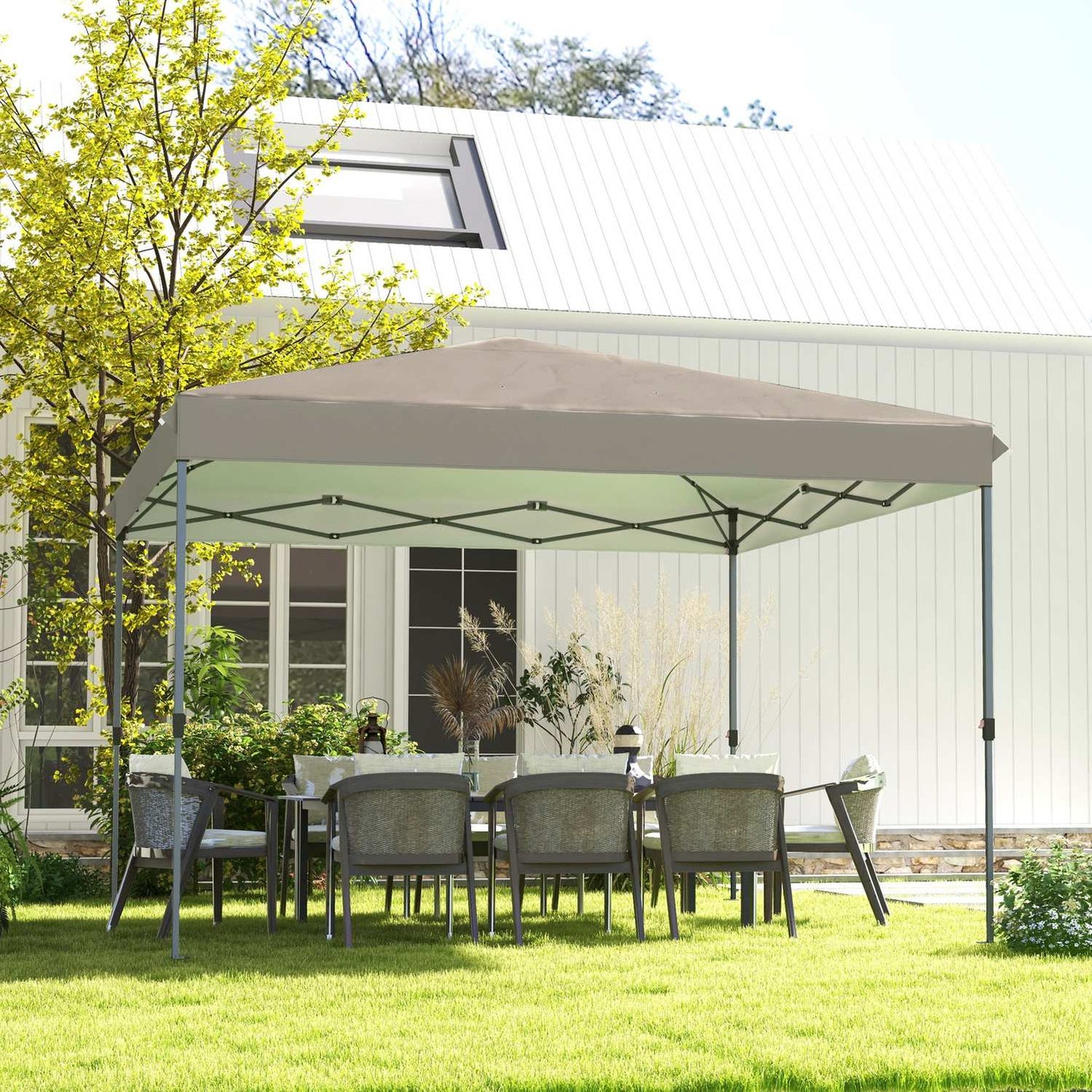 Weatherproof folding gazebo, beige, 3.6x3.6m, adjustable height