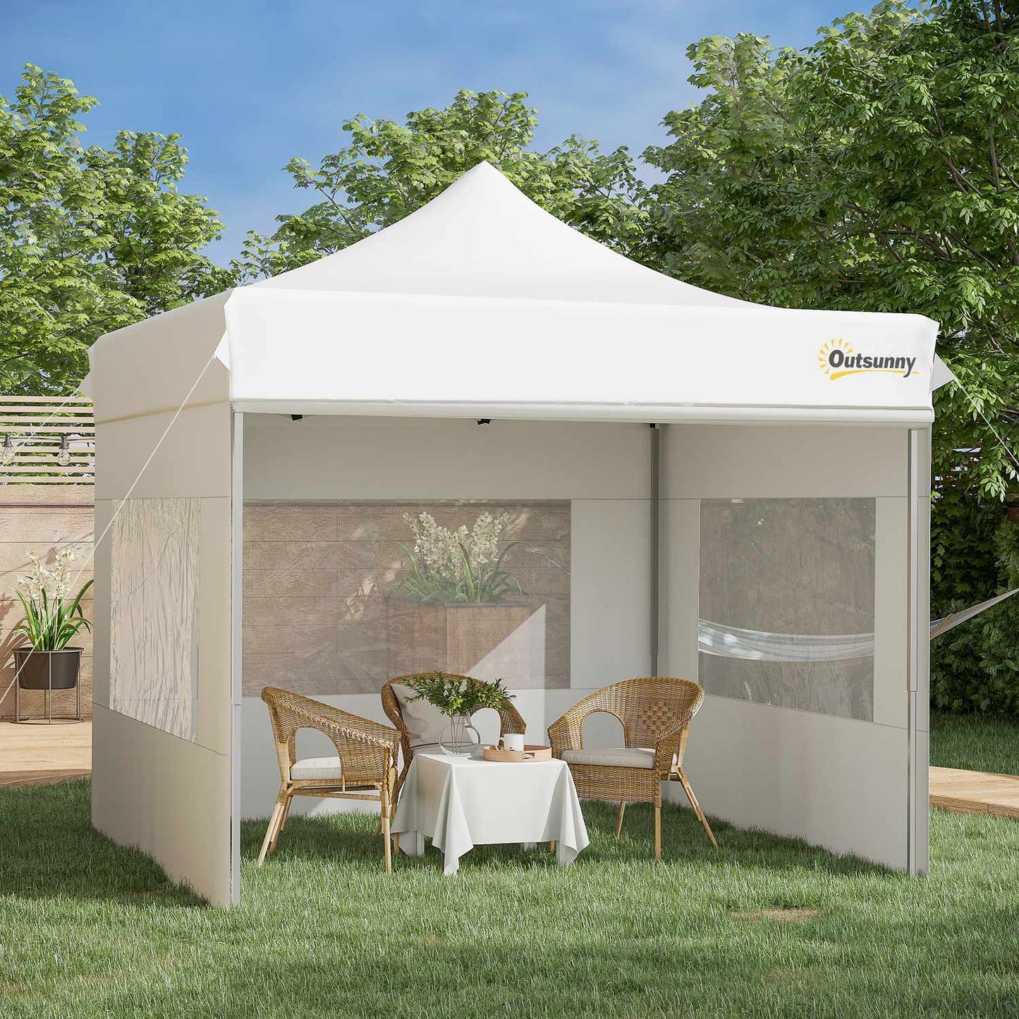 White pop-up garden tent, waterproof, 300 x 300 cm