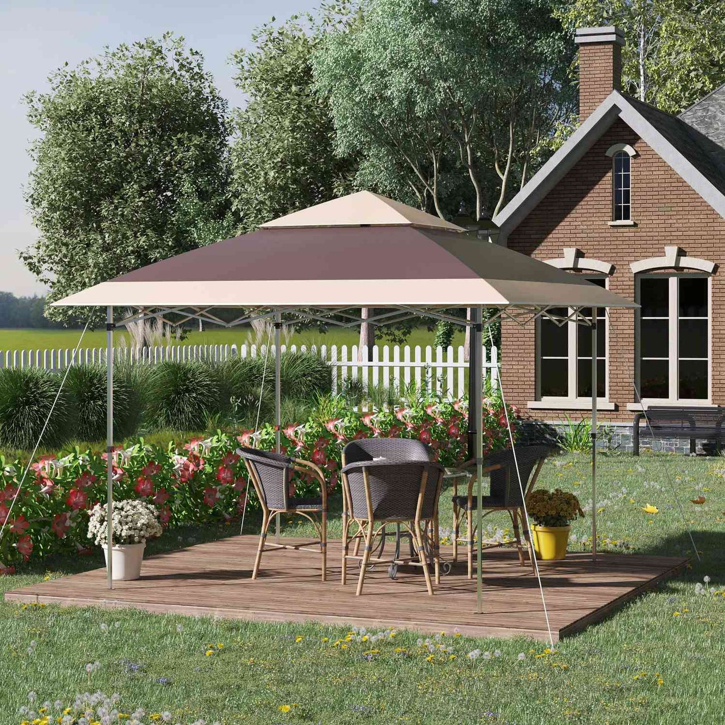 Pop-Up Gazebo tent, 3.6x3.6m, dark brown & khaki