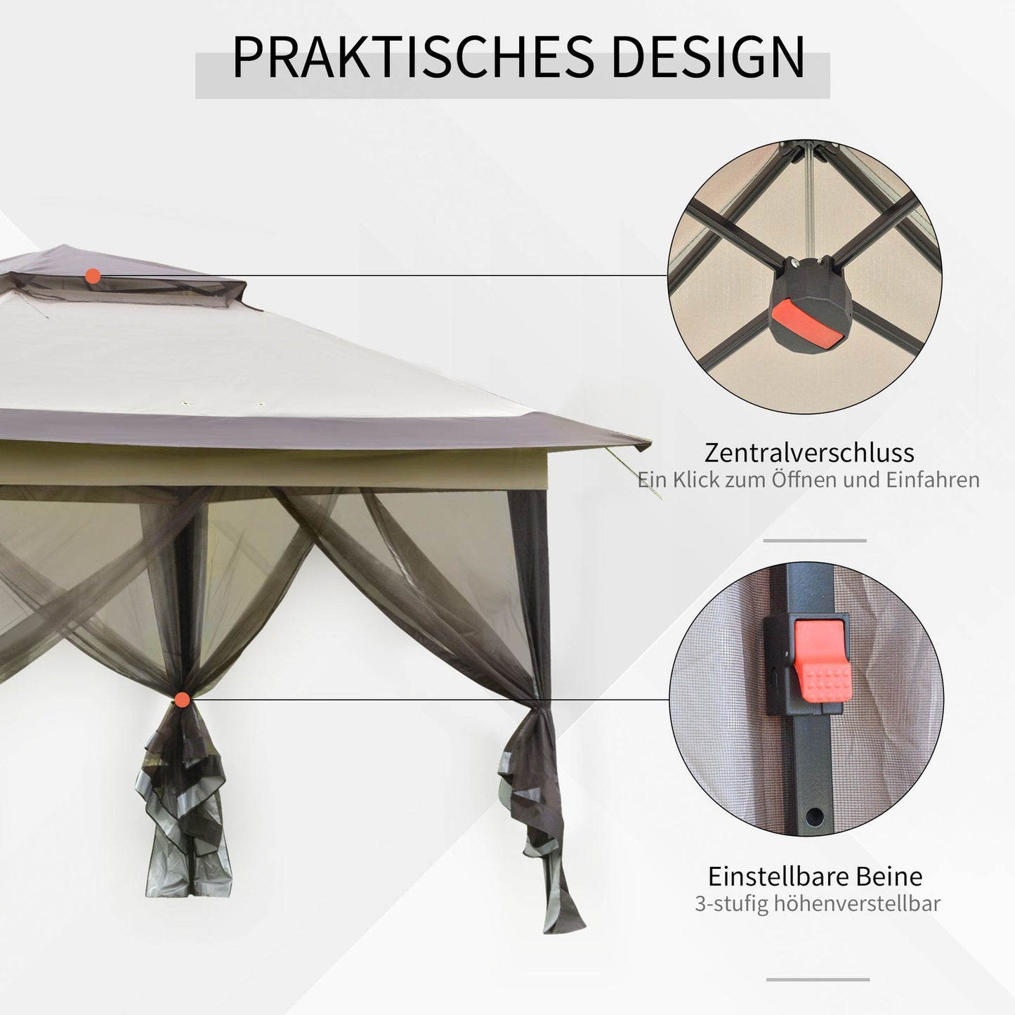 Foldable brown gazebo with UV protection, steel frame