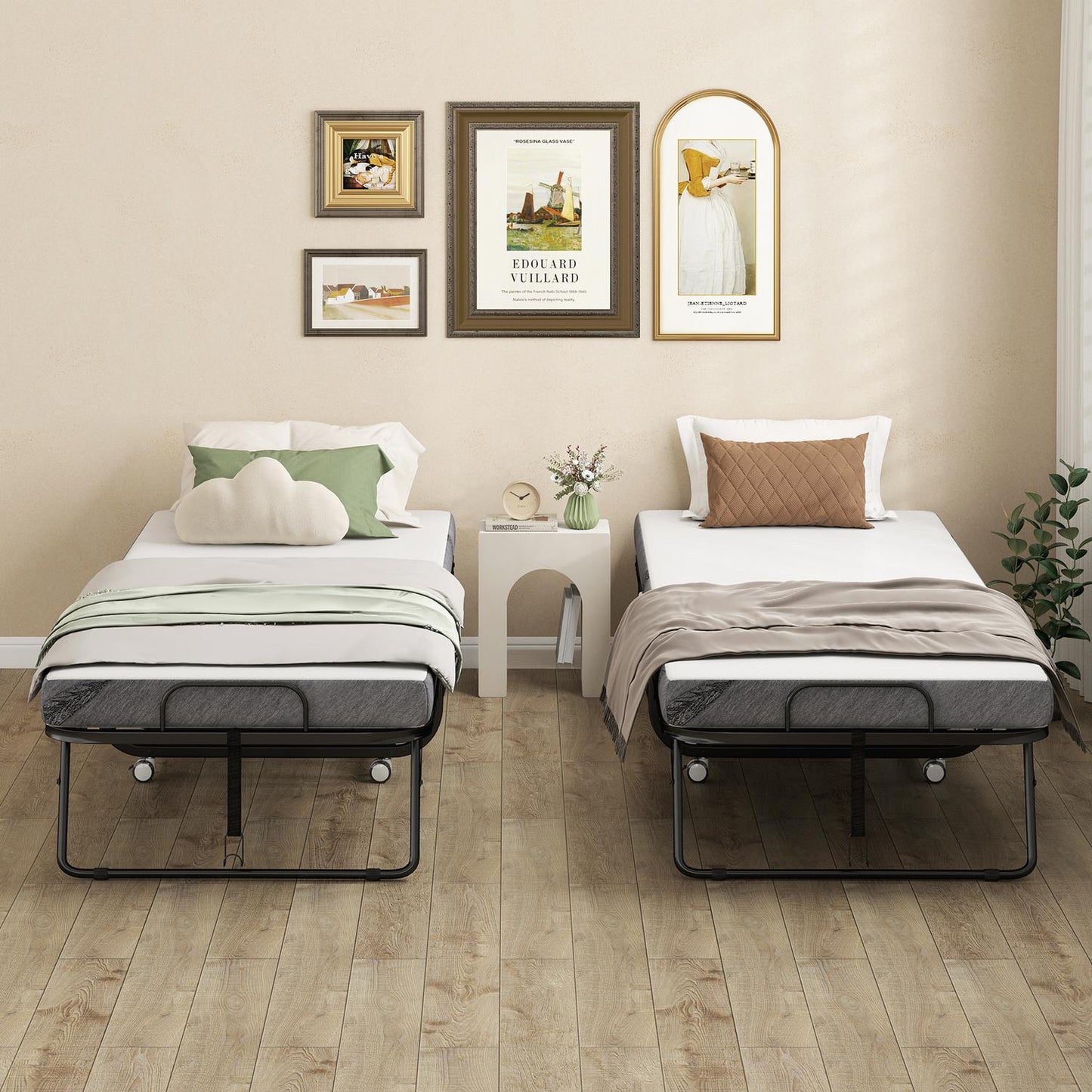 Folding Guest Bed with Mattress, Wheels, Steel Frame