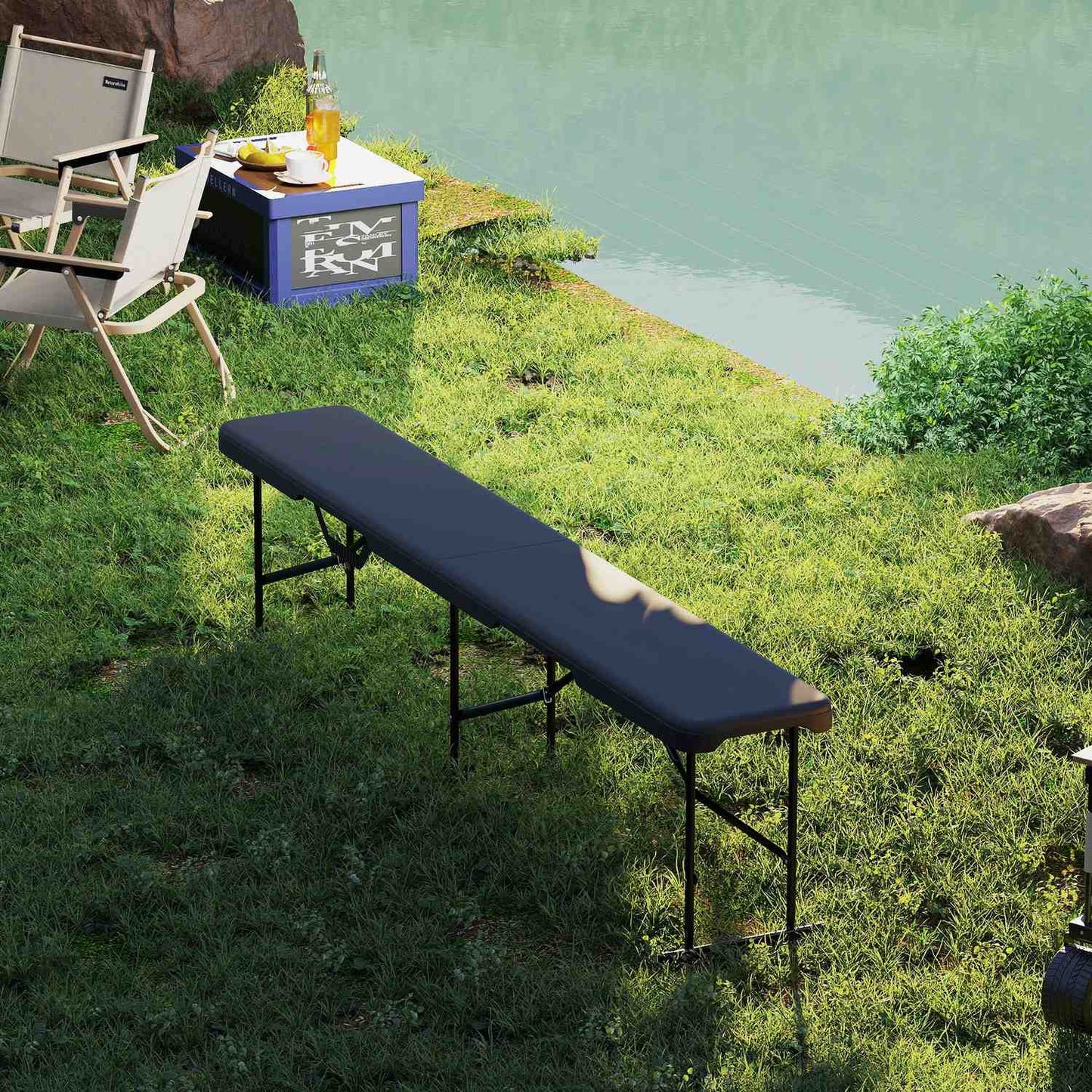 Folding Outdoor Bench, HDPE, 240 kg Capacity, Black