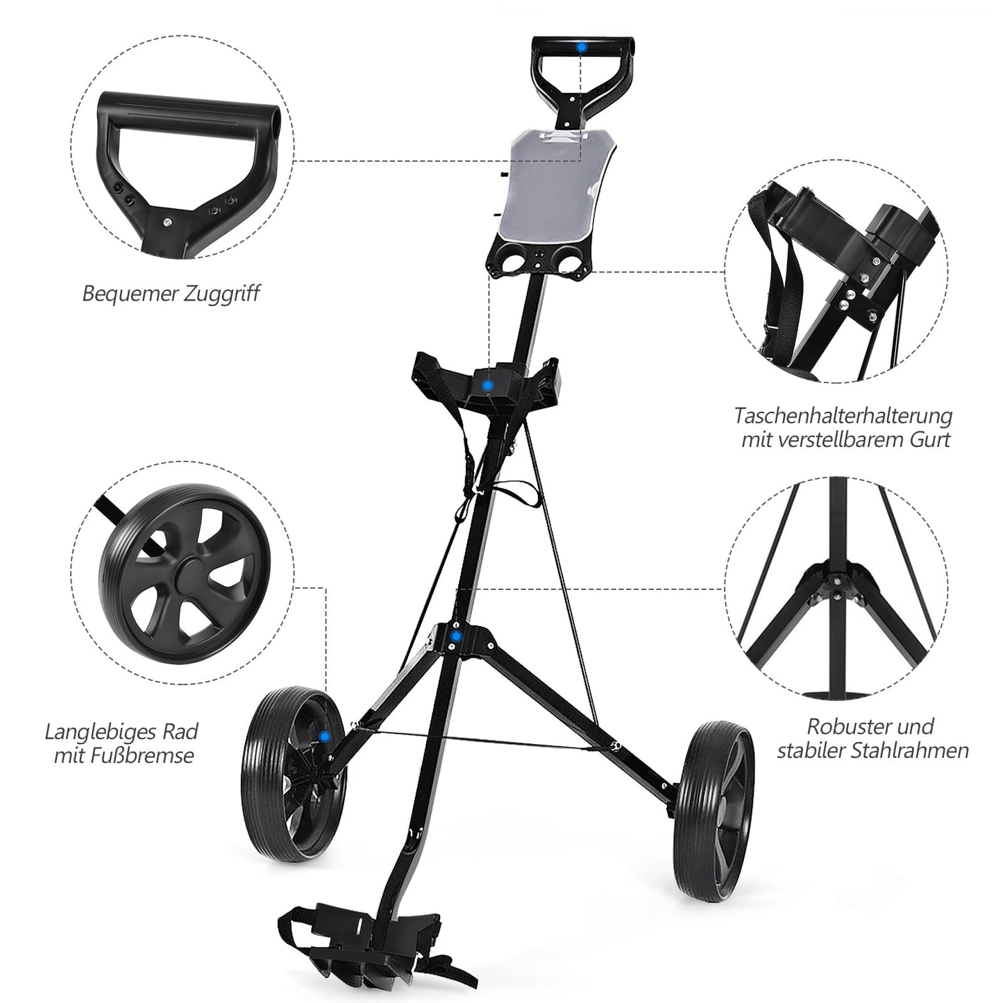 Folding Steel Golf Trolley with Scorecard Holder, 2 Wheels