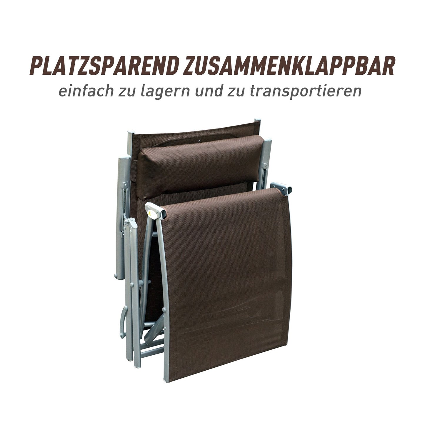 Folding garden sun lounger with comfortable brown cushion