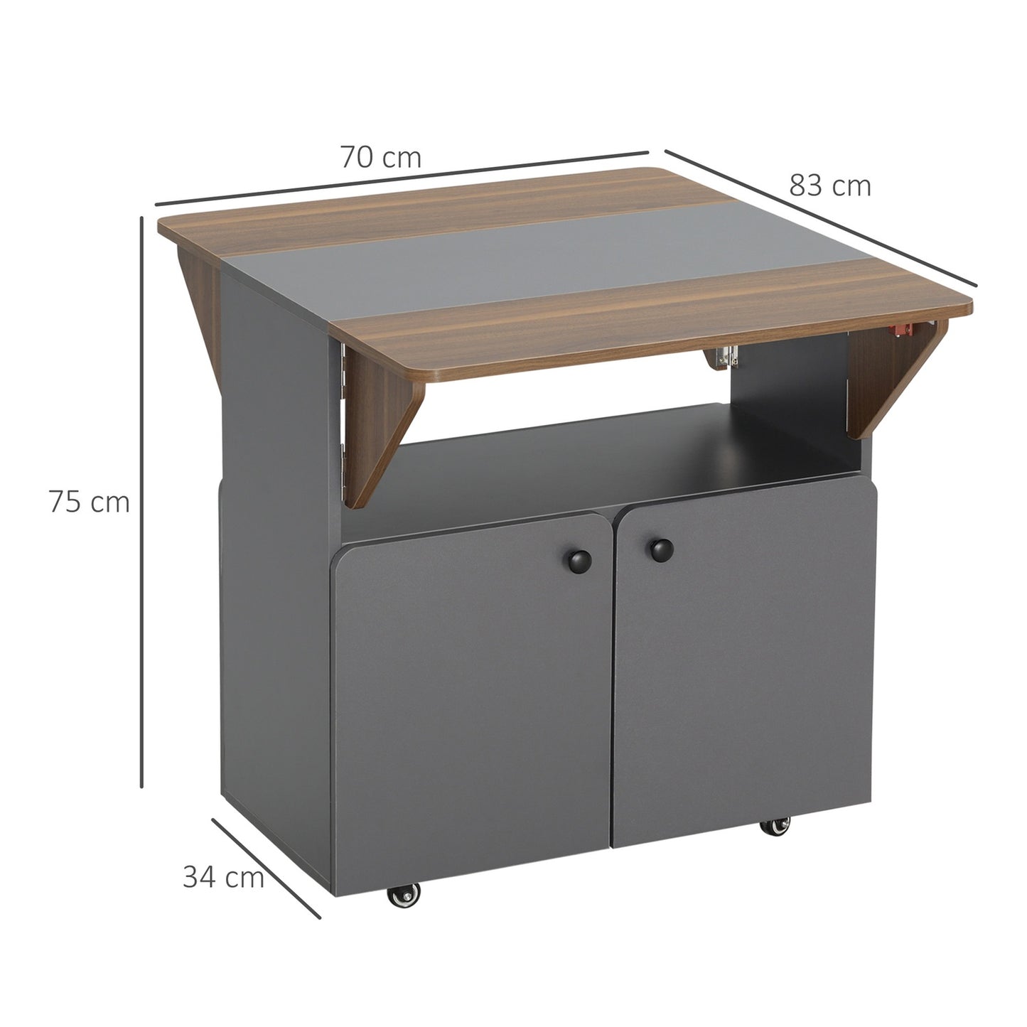 Folding Table with Storage, 4 Wheels, Light Grey/Dark Brown