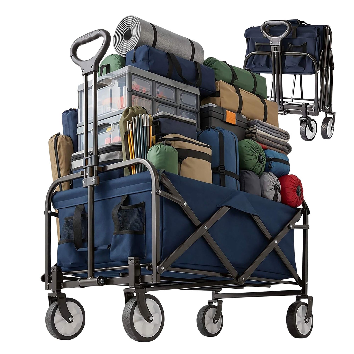 Folding Wagon with Adjustable Handle and Large Capacity