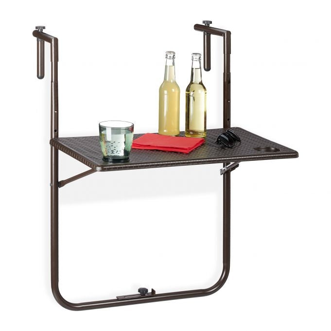 Folding balcony table in brown