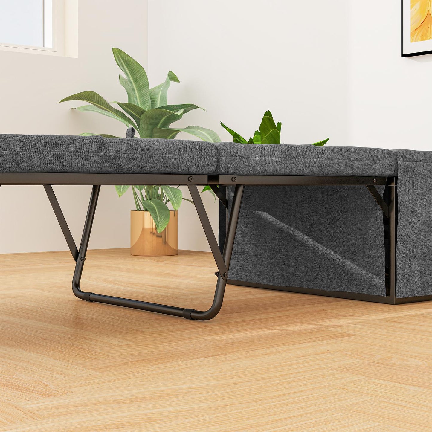 Folding guest bed with foam mattress - Grey, 120 kg Capacity