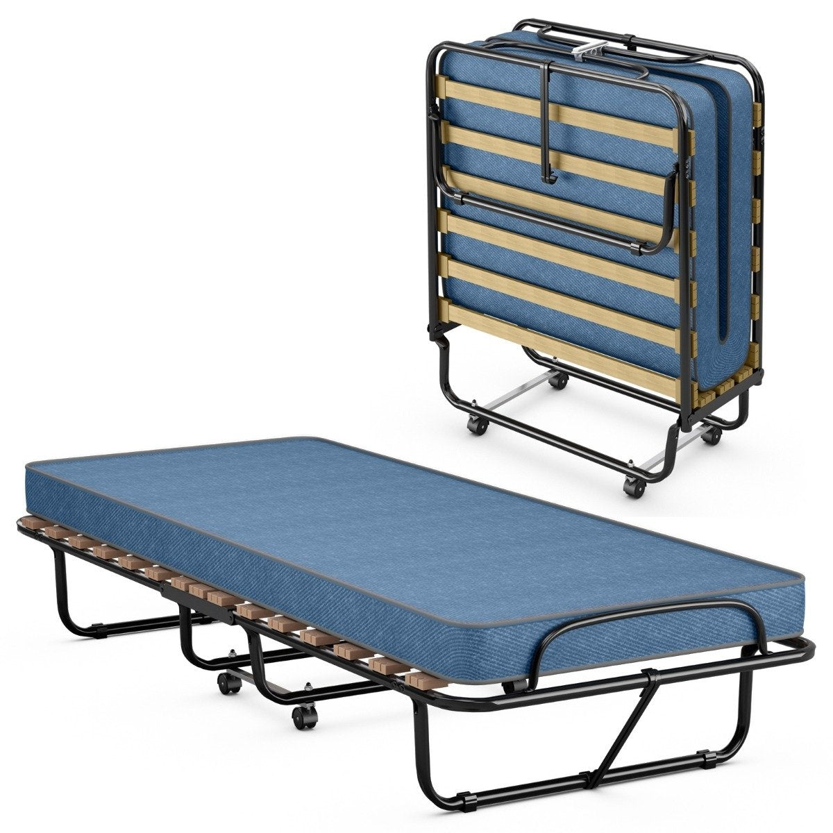 Folding bed with mattress Portable and rollable guest bed 190 x 80 x 33 cm Blue made in Italy Origin: Italy