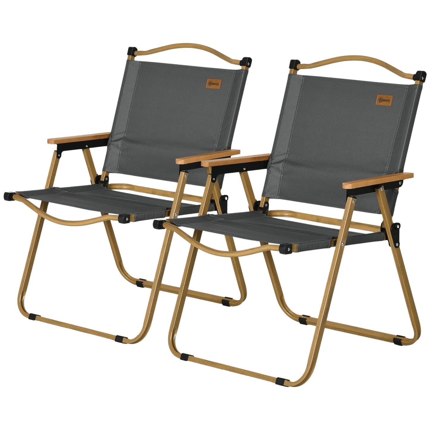 Folding camping chairs Set of 2 - Steel frame, dark grey