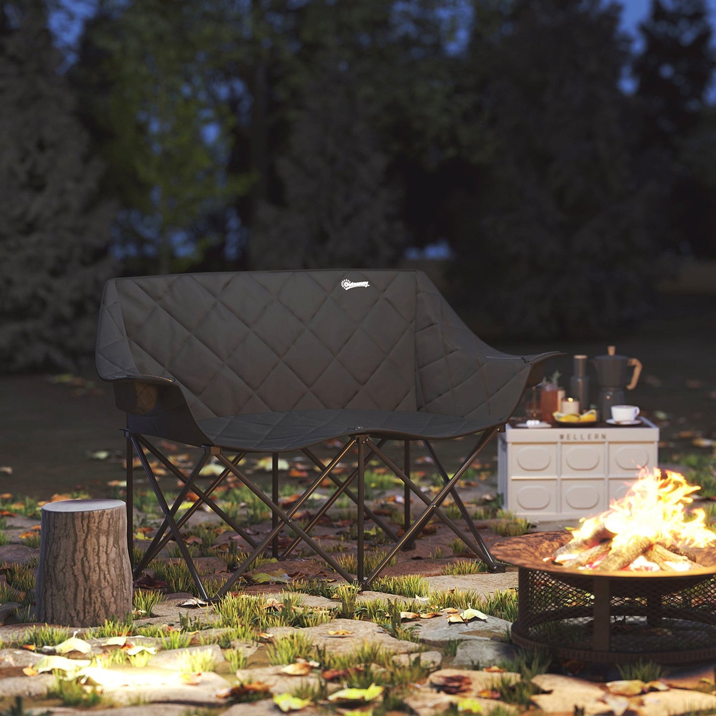 Folding 2-seater camping chair with cooler bags, up to 250 kg