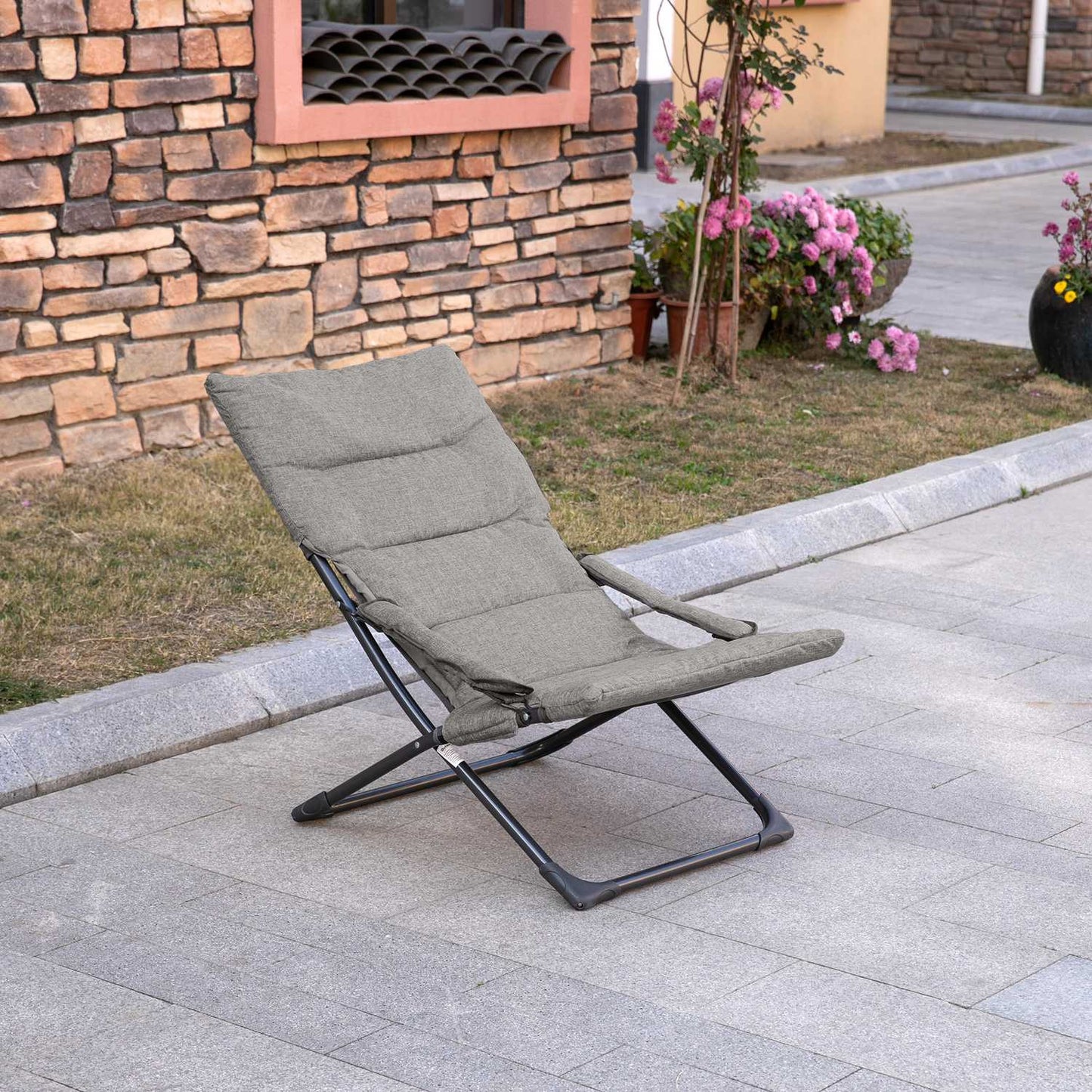 Gray folding chair - Removable cushion, textile & steel