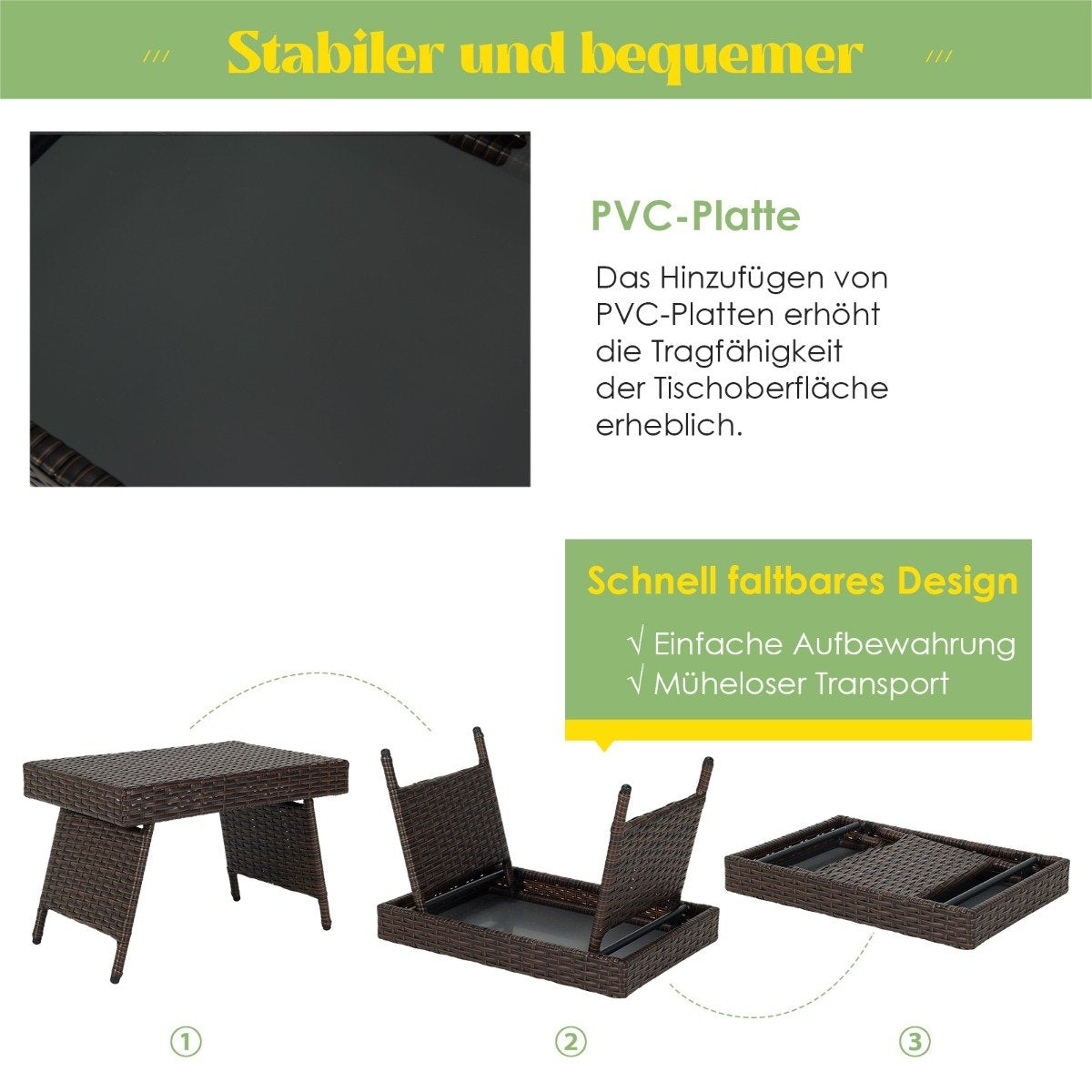 Folding coffee table outdoor side table with PVC top 60 x 40 x 40 cm brown