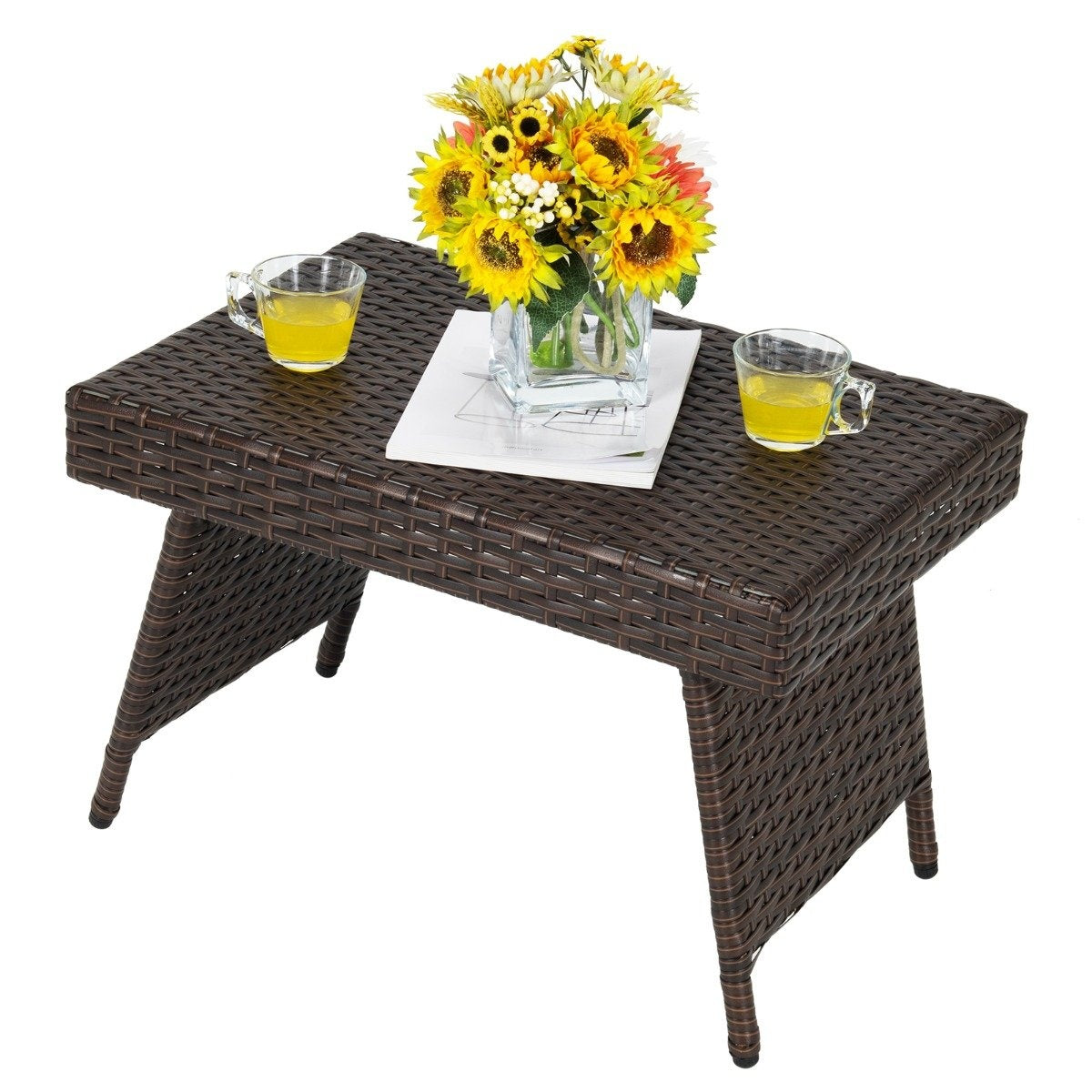 Folding coffee table outdoor side table with PVC top 60 x 40 x 40 cm brown