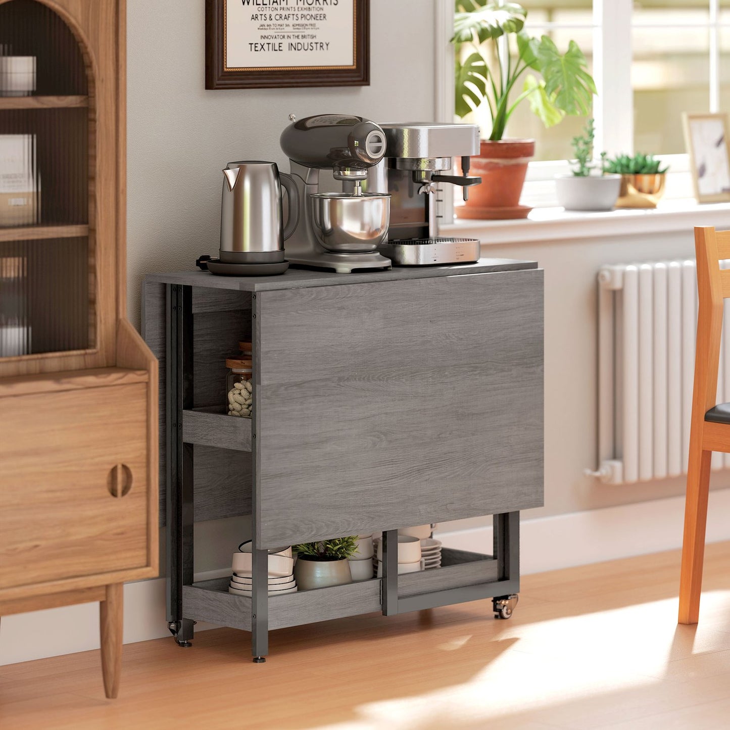 Folding Dining Table with Shelves, Seats 4, Grey