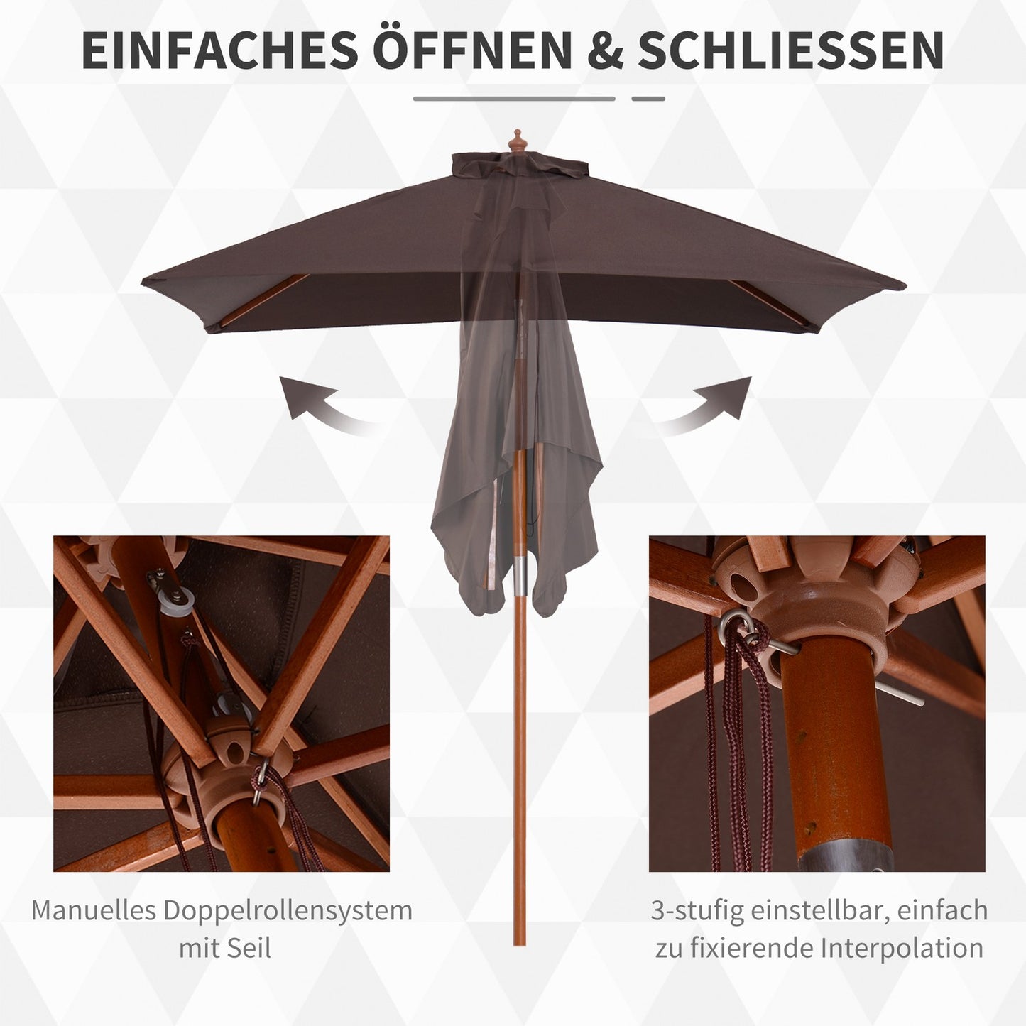 Folding garden parasol - Adjustable spruce and polyester 200x150x230 cm