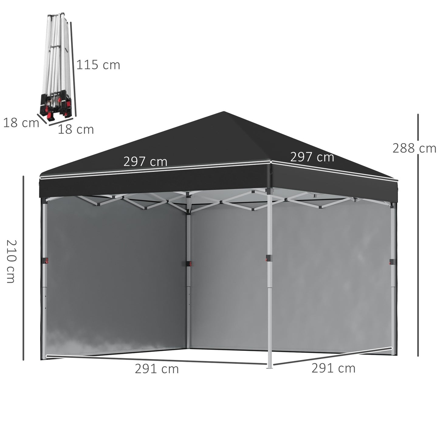 Pop-up tent 2.97x2.97m, UV protection with side walls