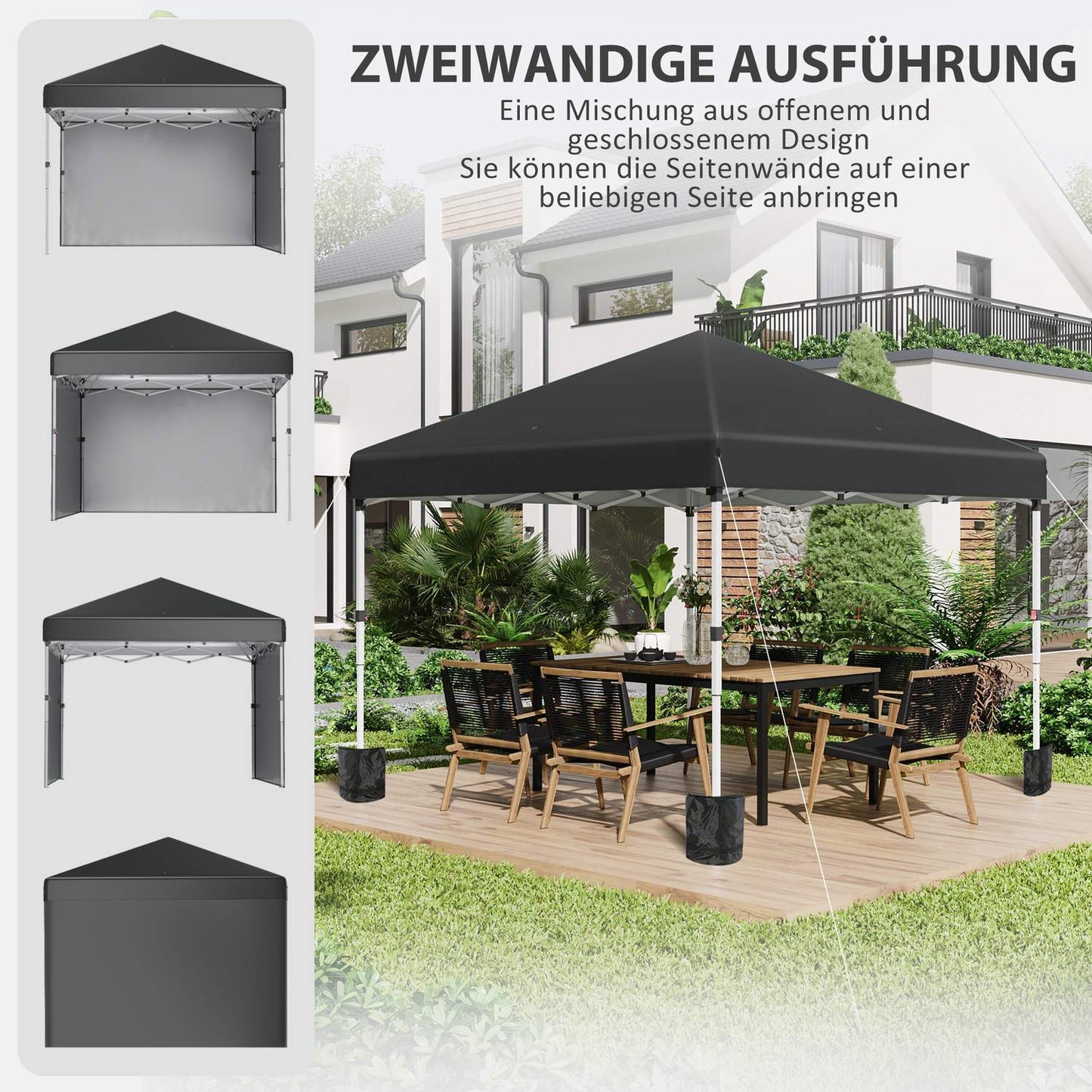 Pop-up tent 2.97x2.97m, UV protection with side walls