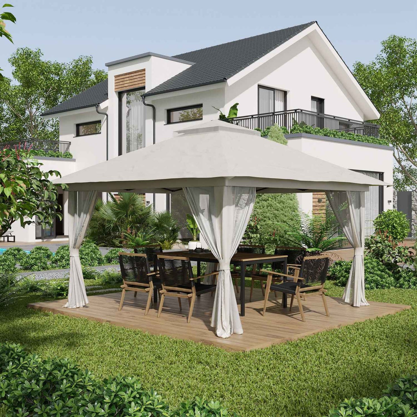 Folding pavilion 4x4m, UV protection, adjustable height, cream