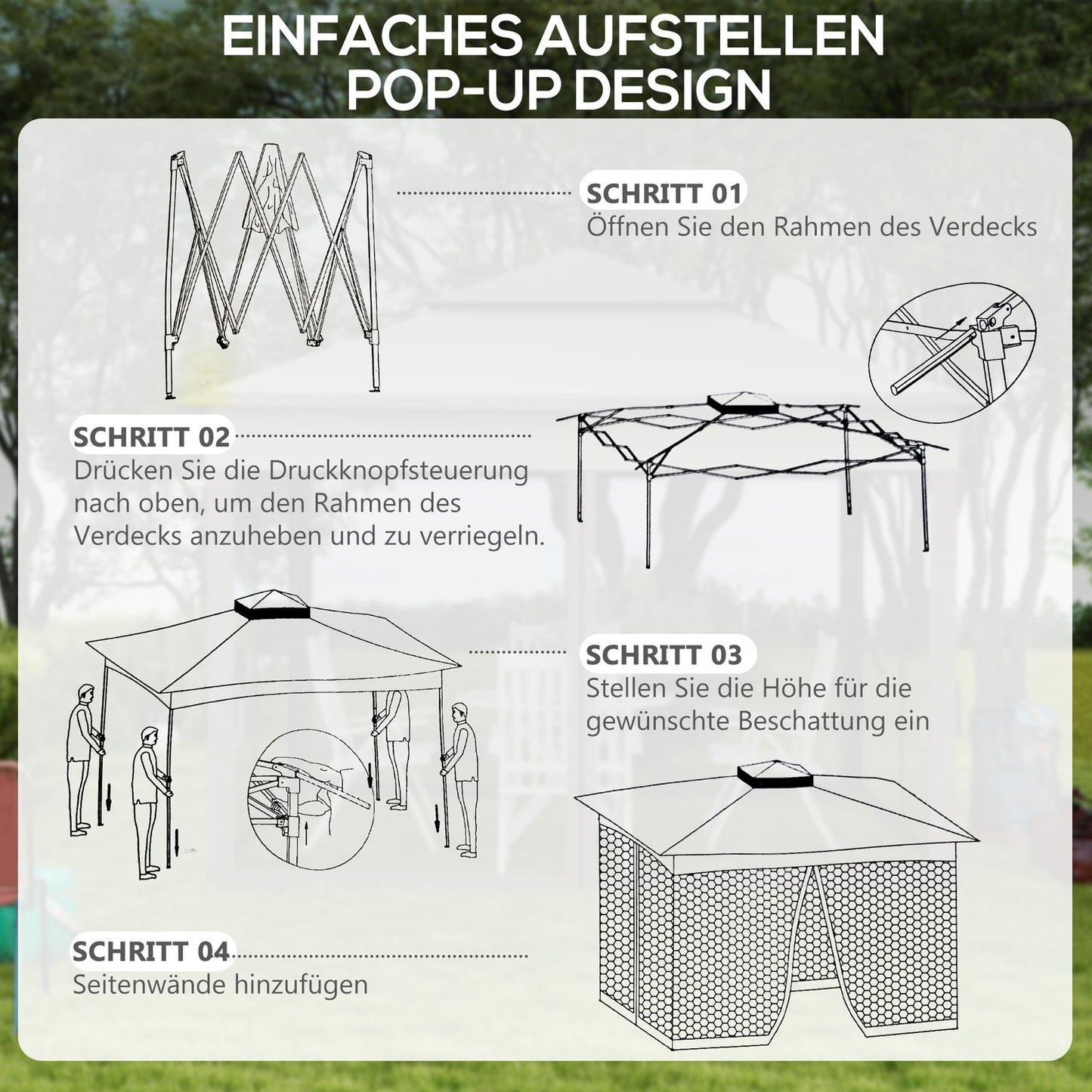 Pop-up garden party tent with side walls, light gray 3.25m