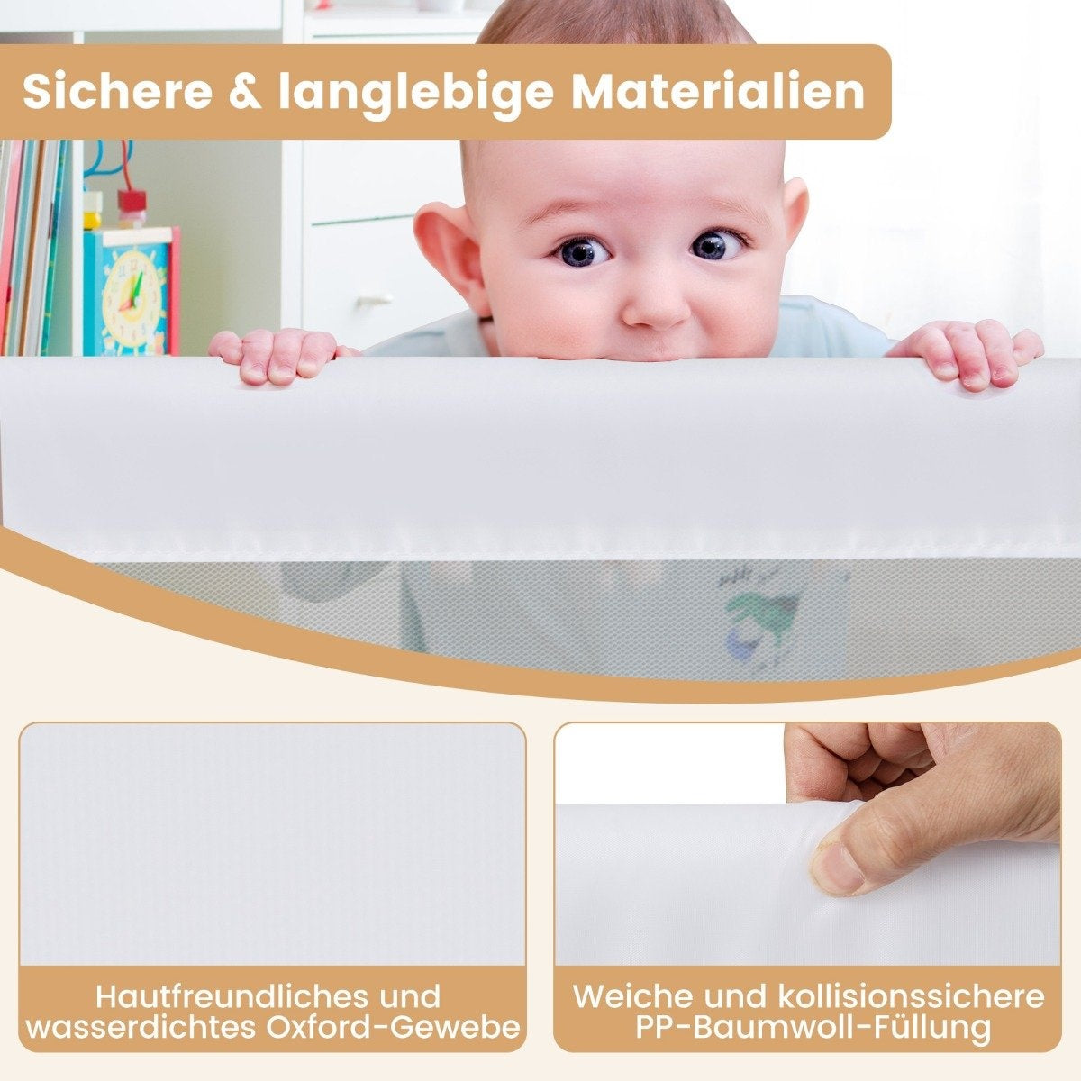 Folding safety gate for cots with adjustable straps 150x40.5x42 cm white