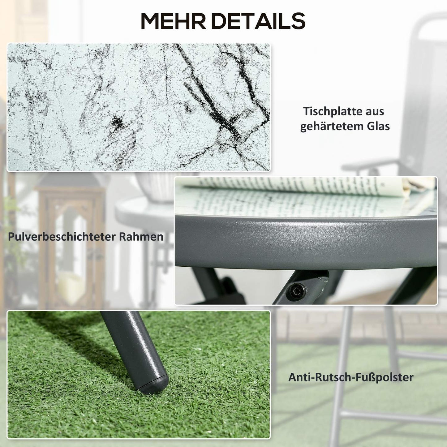 Round folding glass table - Marble Look, versatile use, 45x50 cm