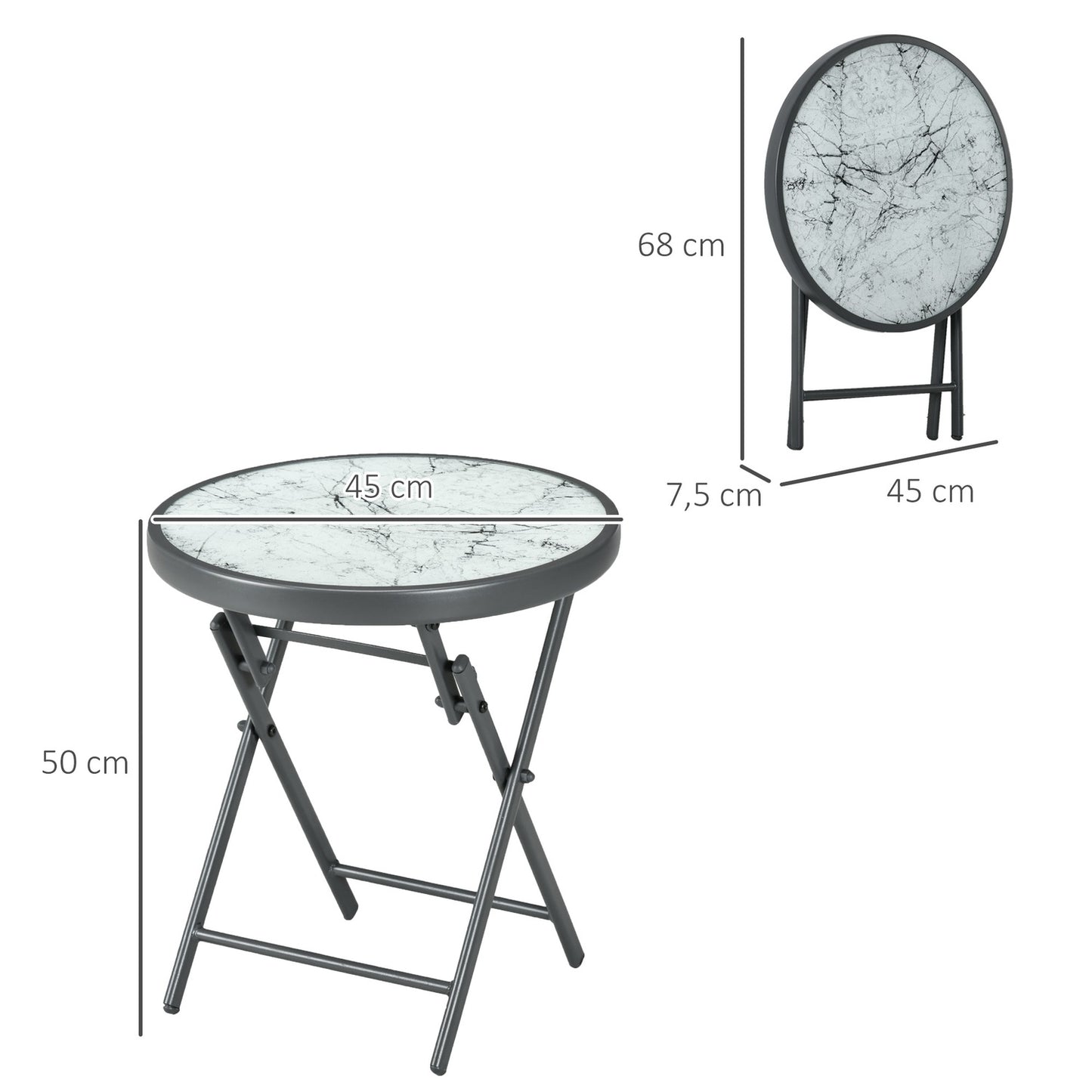 Round folding glass table - Marble Look, versatile use, 45x50 cm