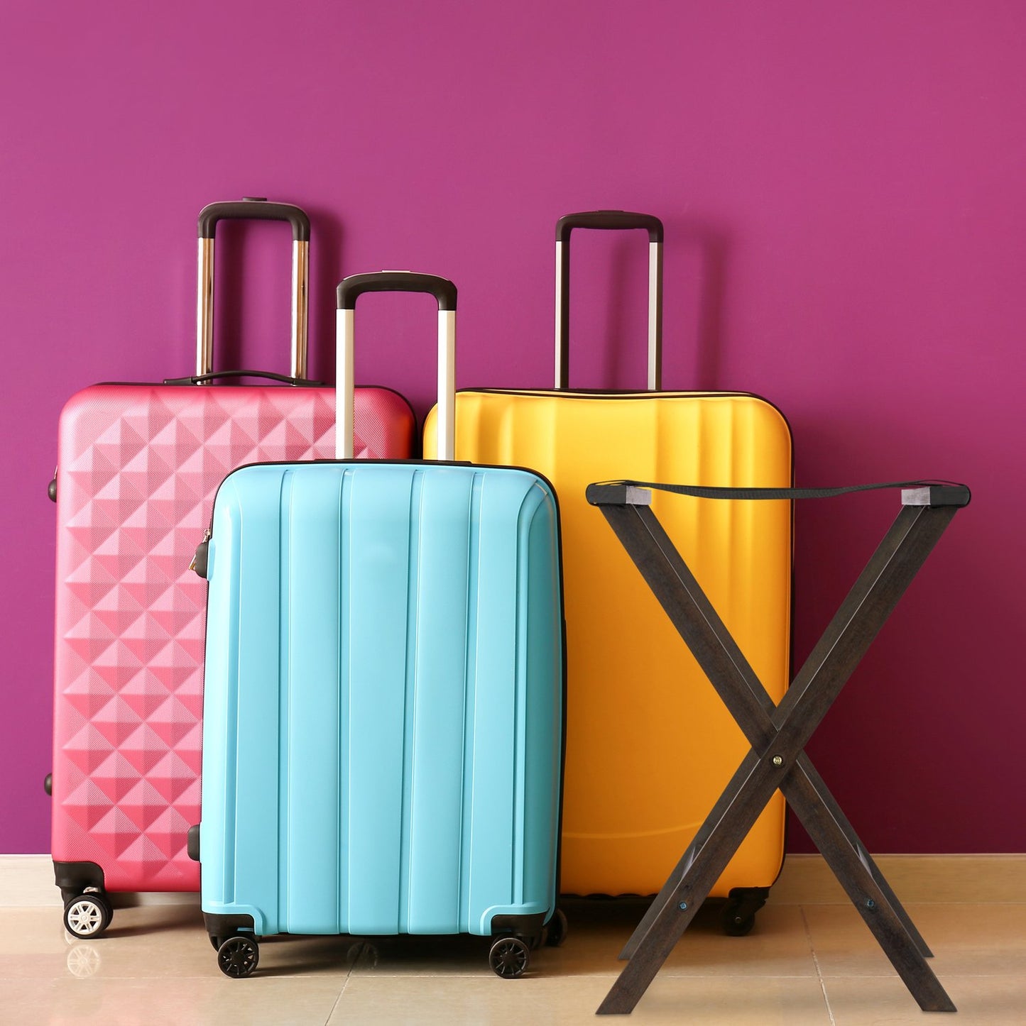 Folding suitcase stand in dark brown