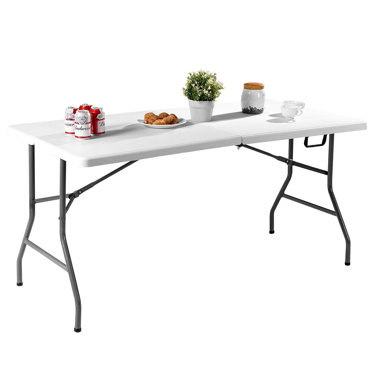 Folding table folding camping table garden table white 153 cm x 74 cm x 74 cm