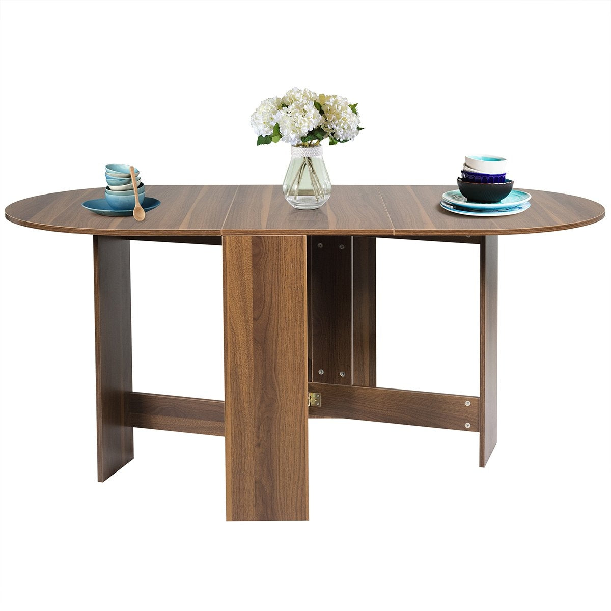 Folding table round balcony table folding garden table brown wood