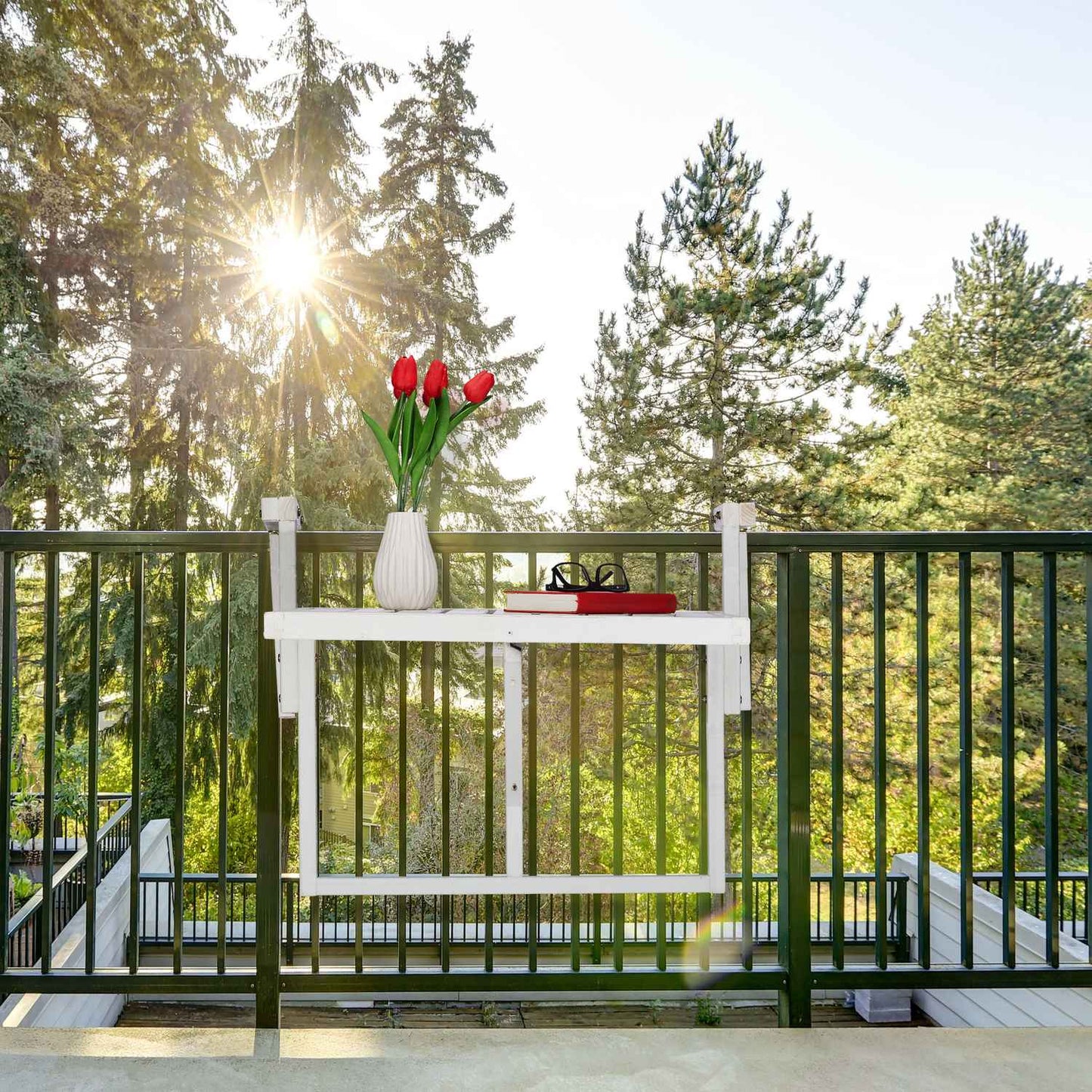 Folding wooden balcony table