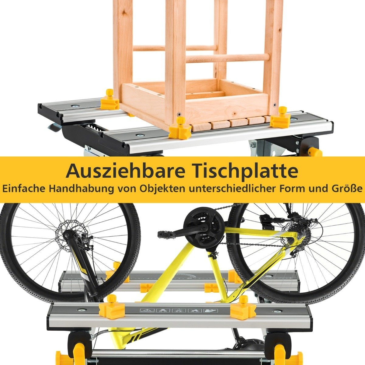 Folding work table with 8 movable clamps & 7 levels of height 100 kg load capacity