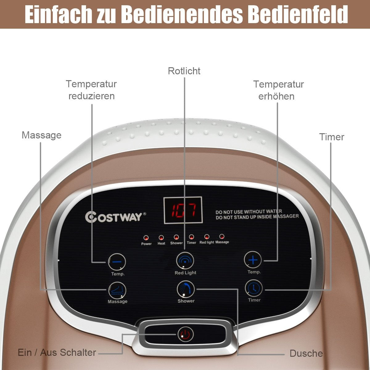Foot Bath Massager with Rollers 35-48℃ Electric Foot Bath Shower Massage Brown