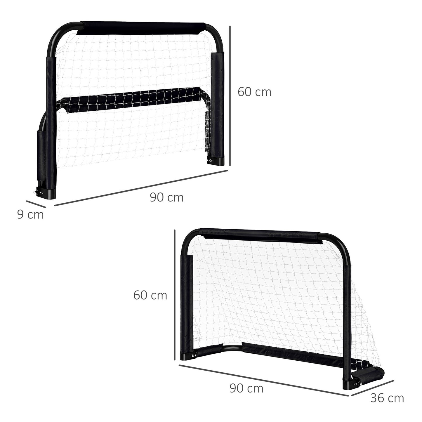 Soccer goal set of 2 - Foldable metal frame, 90x36x60 cm