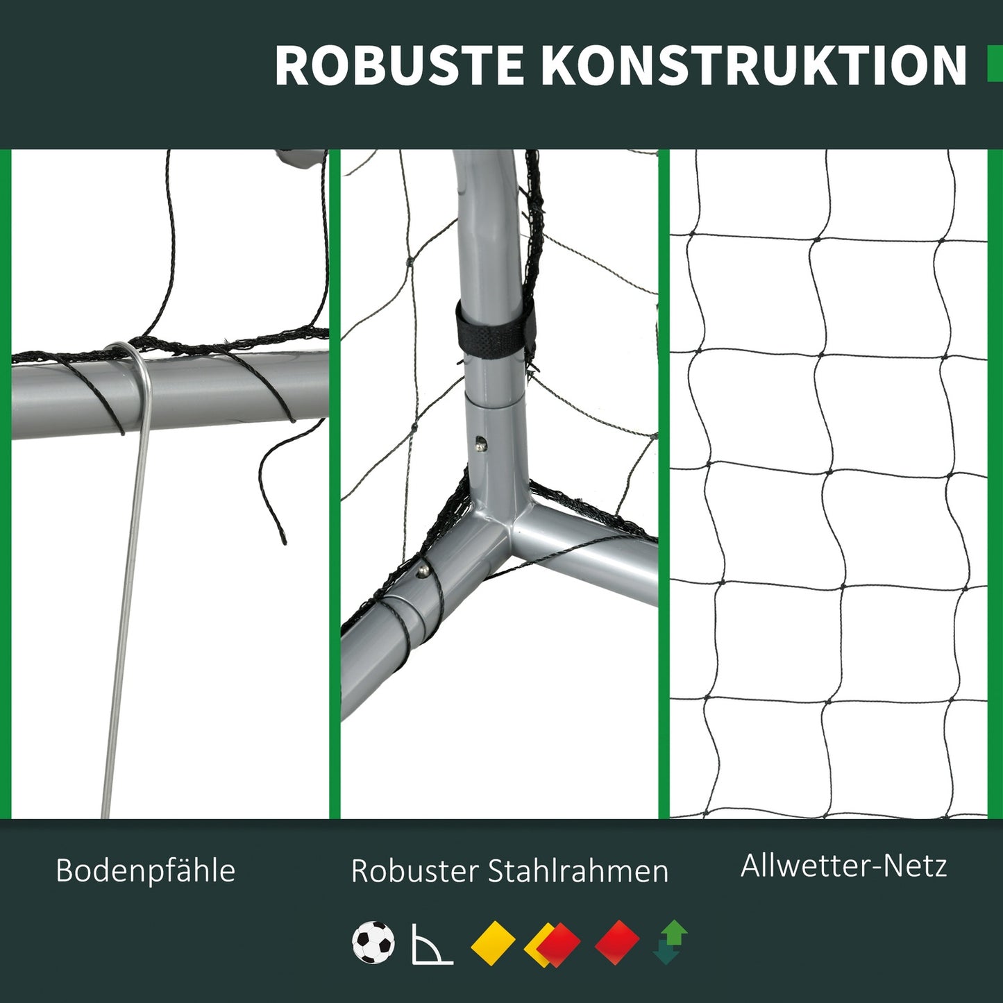 Soccer goal in steel with PE Mesh, 240x85x160 cm, Grey