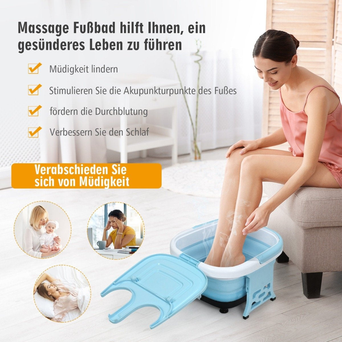 Foot bath massager foldable with remote control foot bath whirlpool 42 x 40 x 24 cm blue