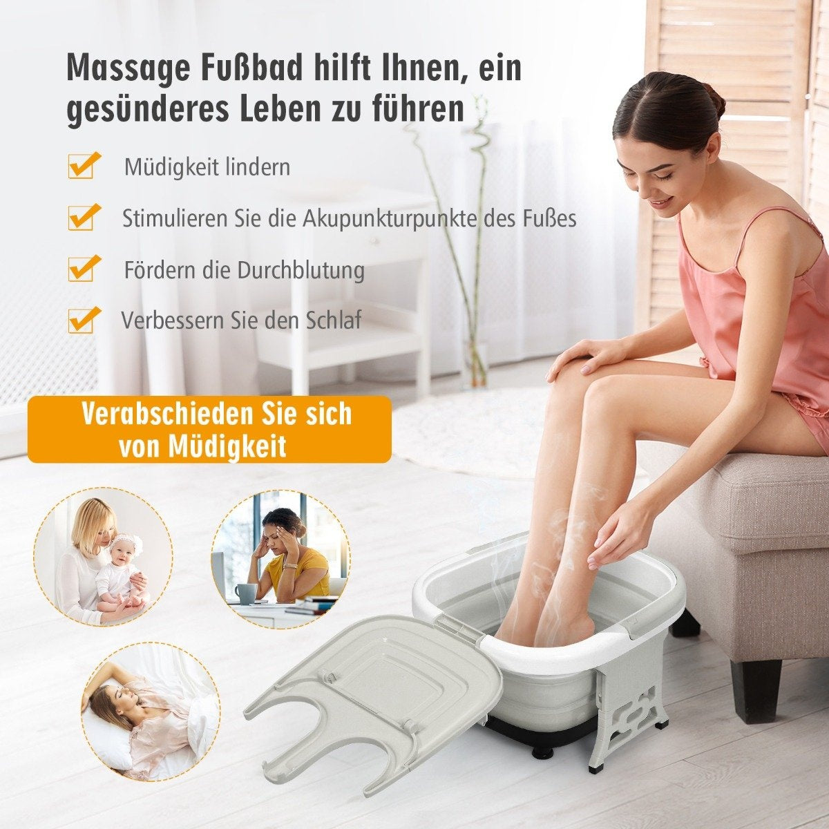 Foot bath massager foot bath whirlpool with adjustable heating temperature 42 x 40 x 24 cm gray