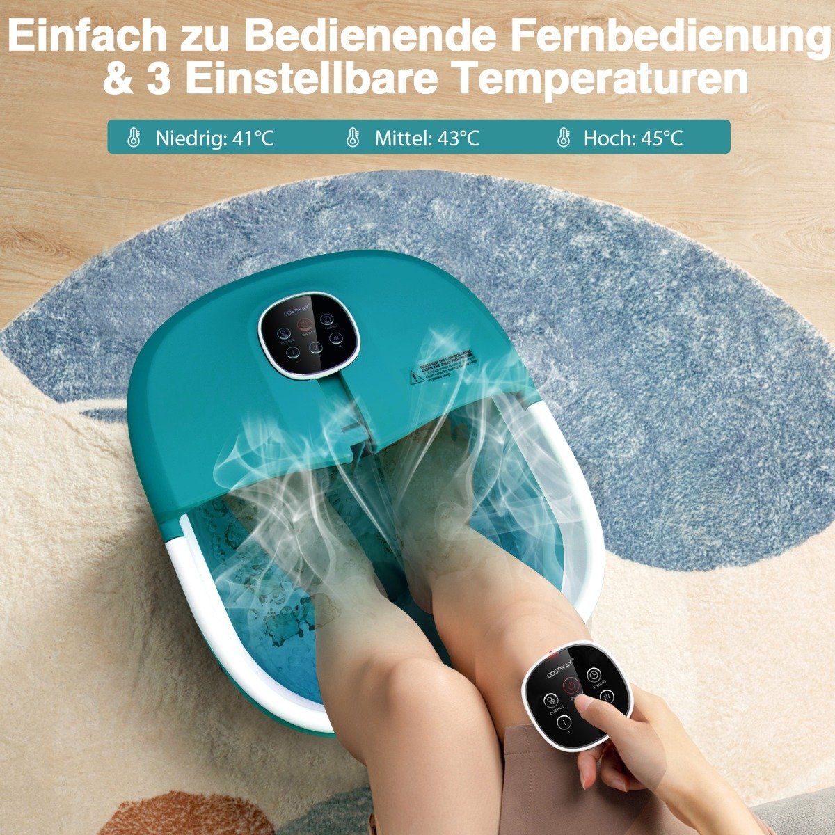 Foot bath massager foot massage spa with remote control foldable 33.5 x 41 x 20.5 cm turquoise