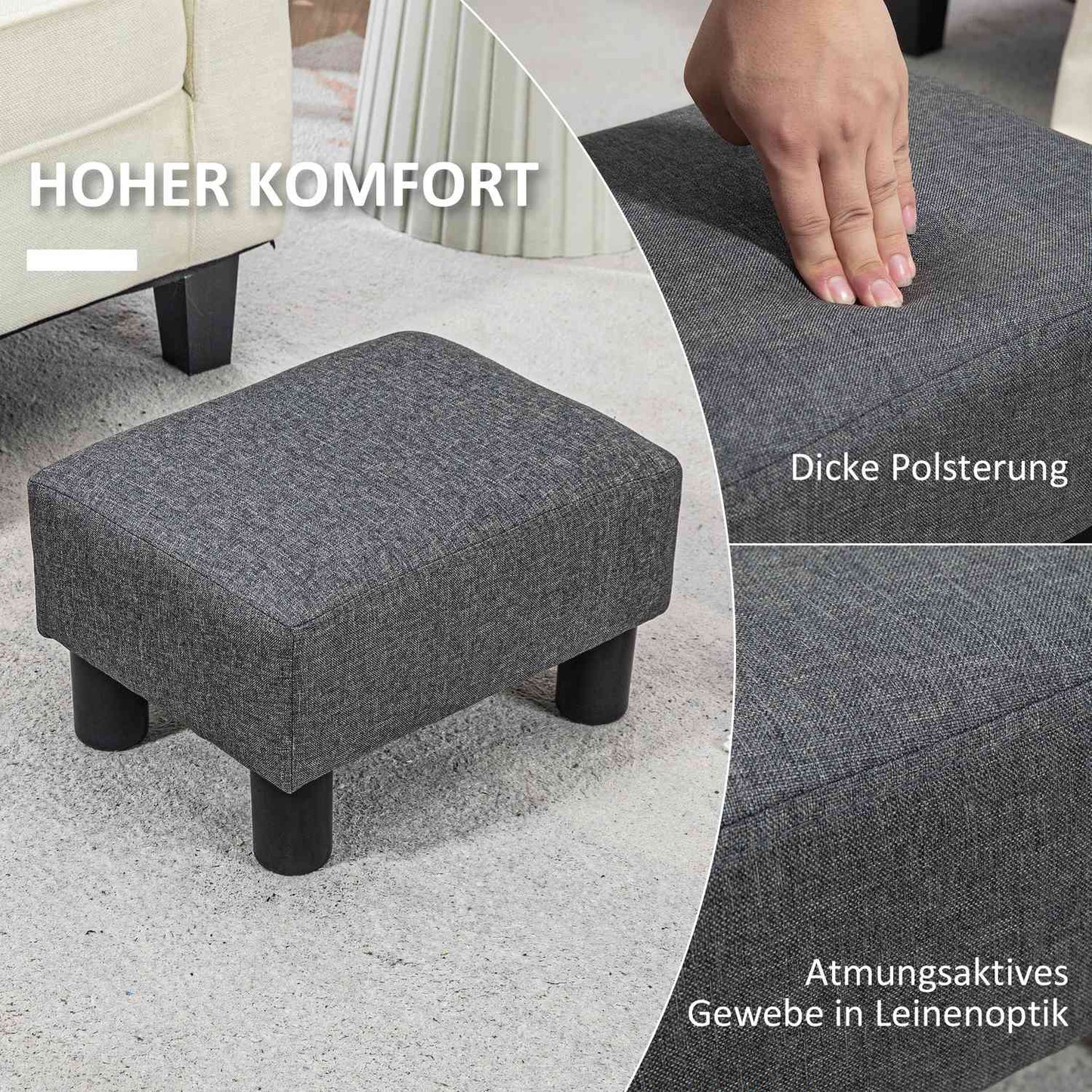 Footstool with Linen-Like Fabric, Foam Padding, Dark Grey
