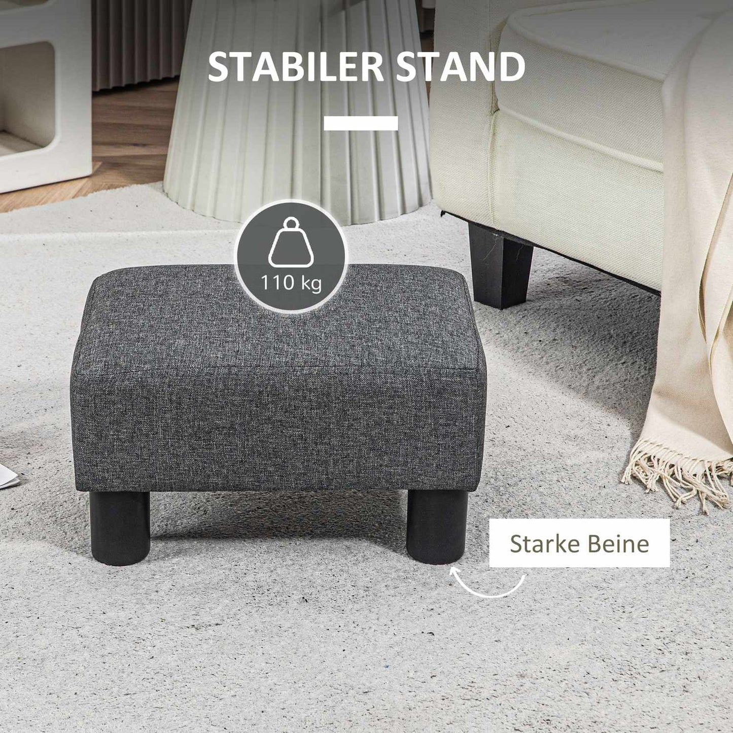 Footstool with Linen-Like Fabric, Foam Padding, Dark Grey
