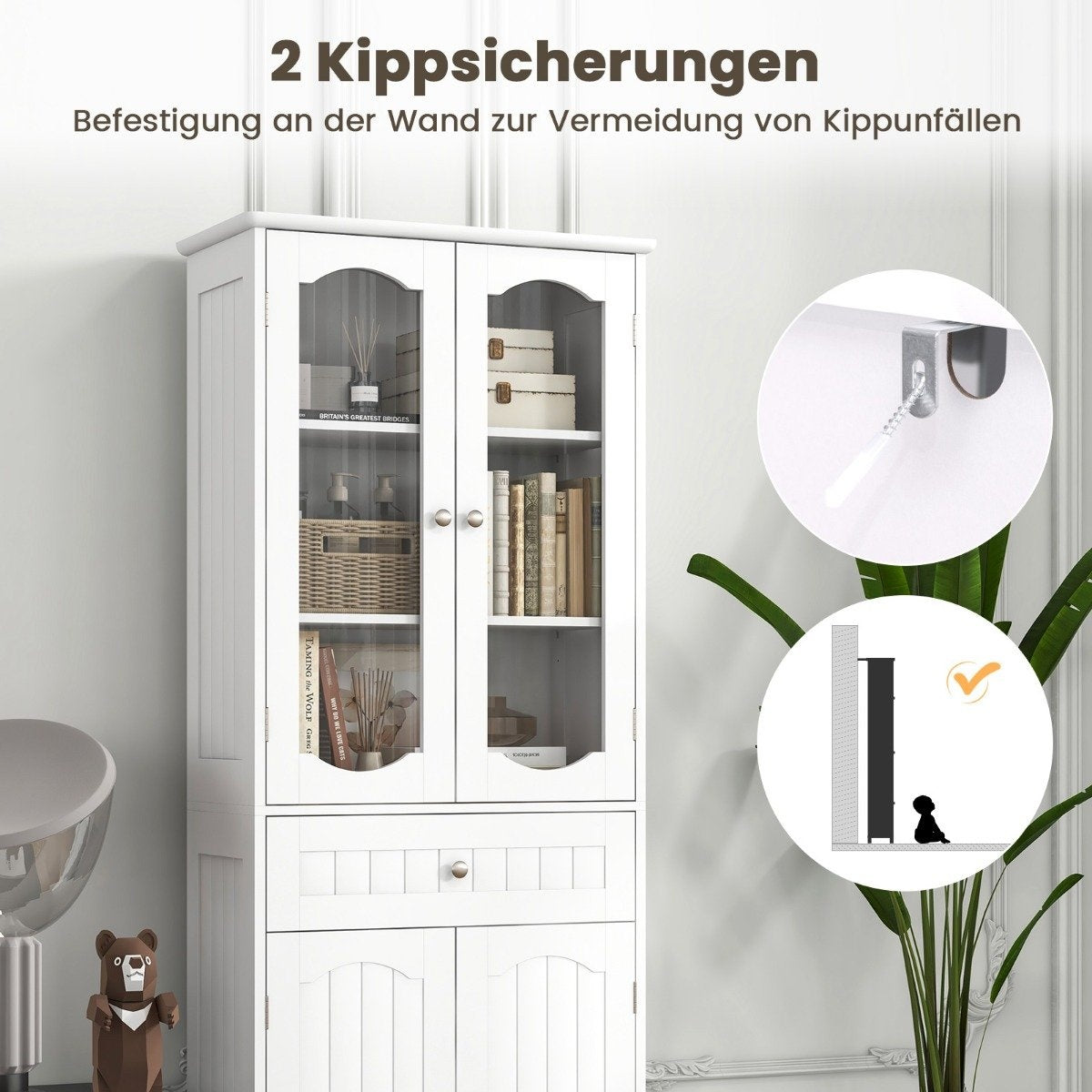 Freestanding Bathroom Cabinet with 4 Doors & Drawer, White